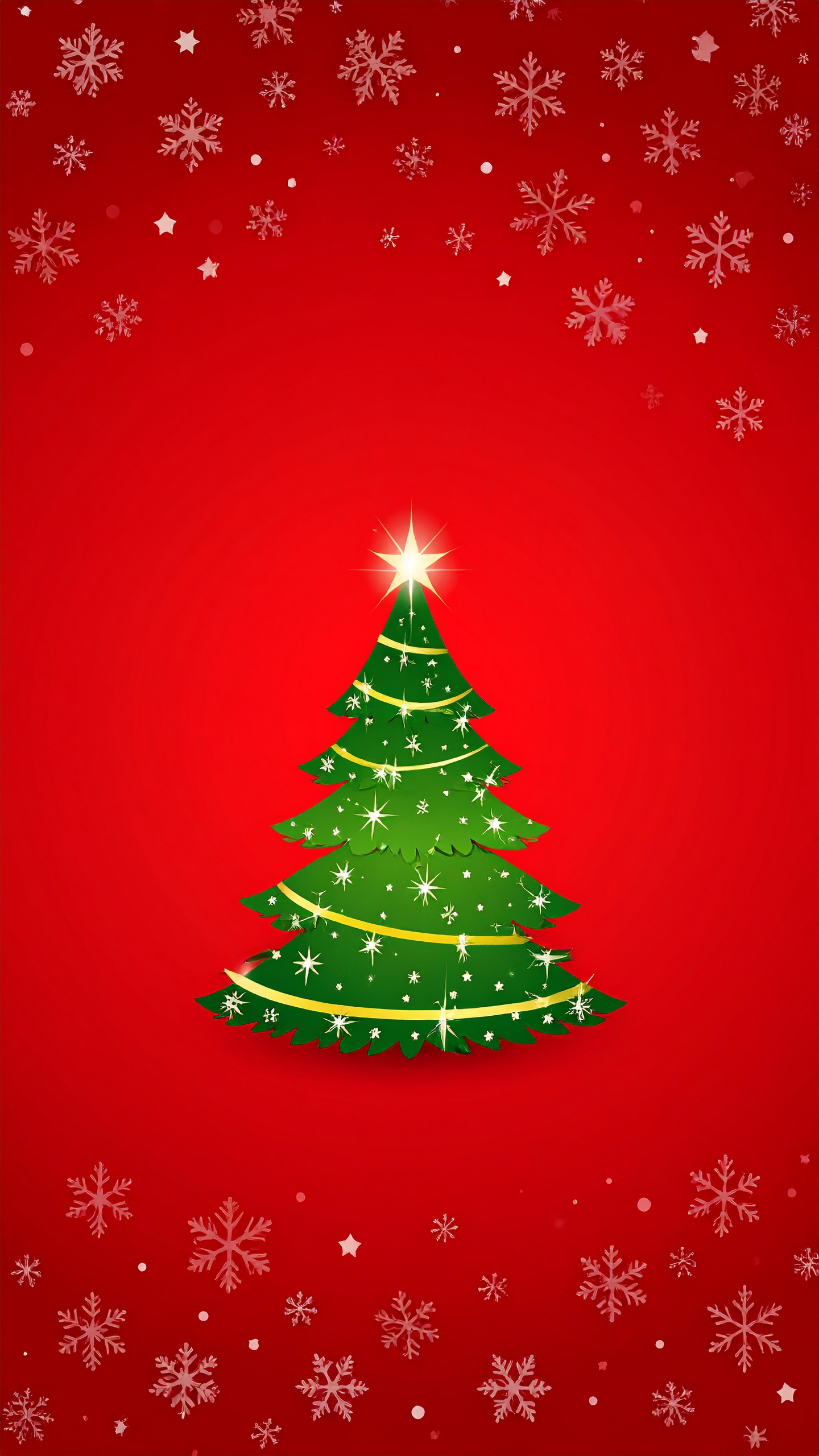 縦のクリスマスツリーのかわいい赤色背景イラスト