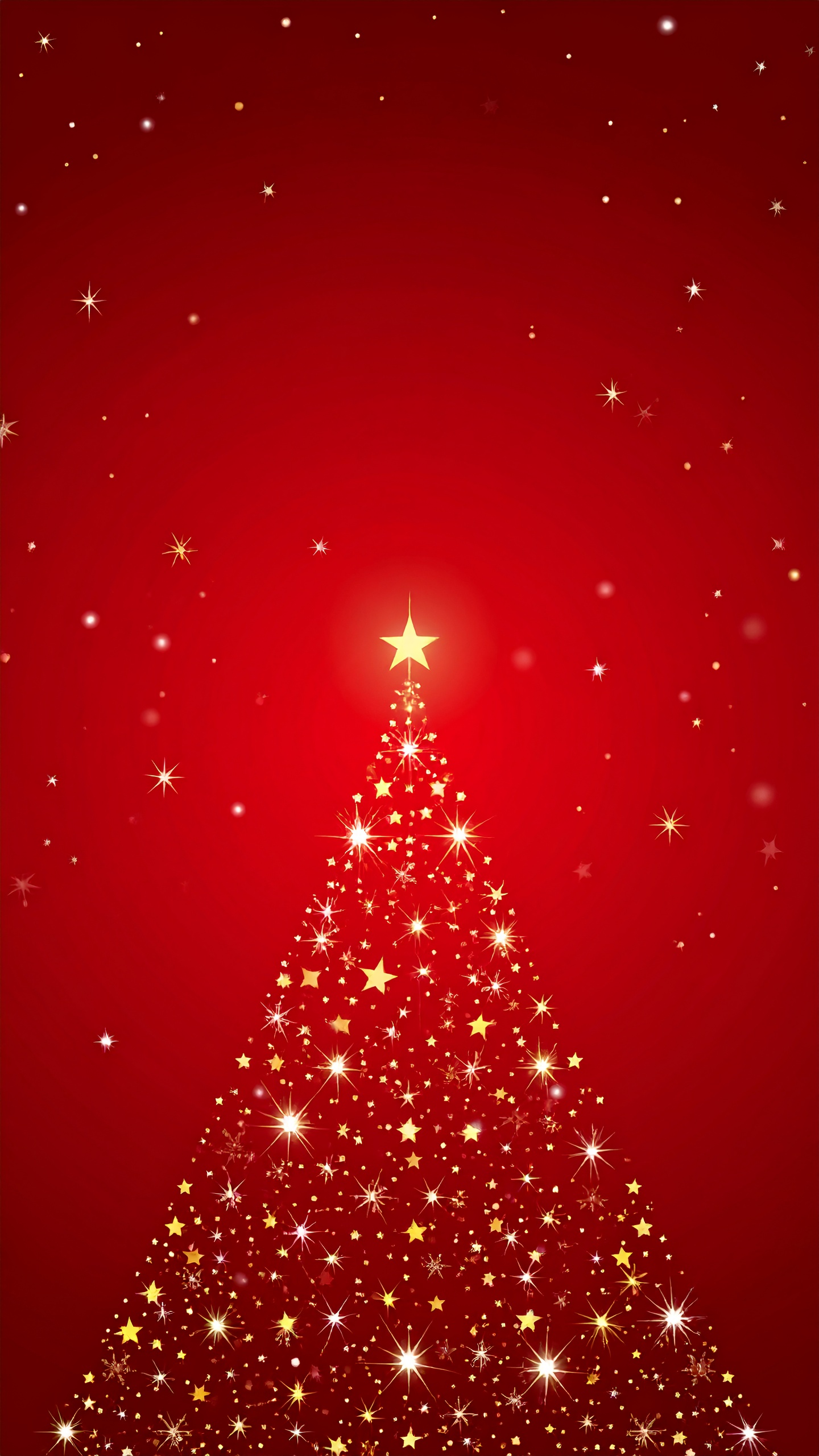 縦のクリスマスツリーのおしゃれな赤色背景イラスト