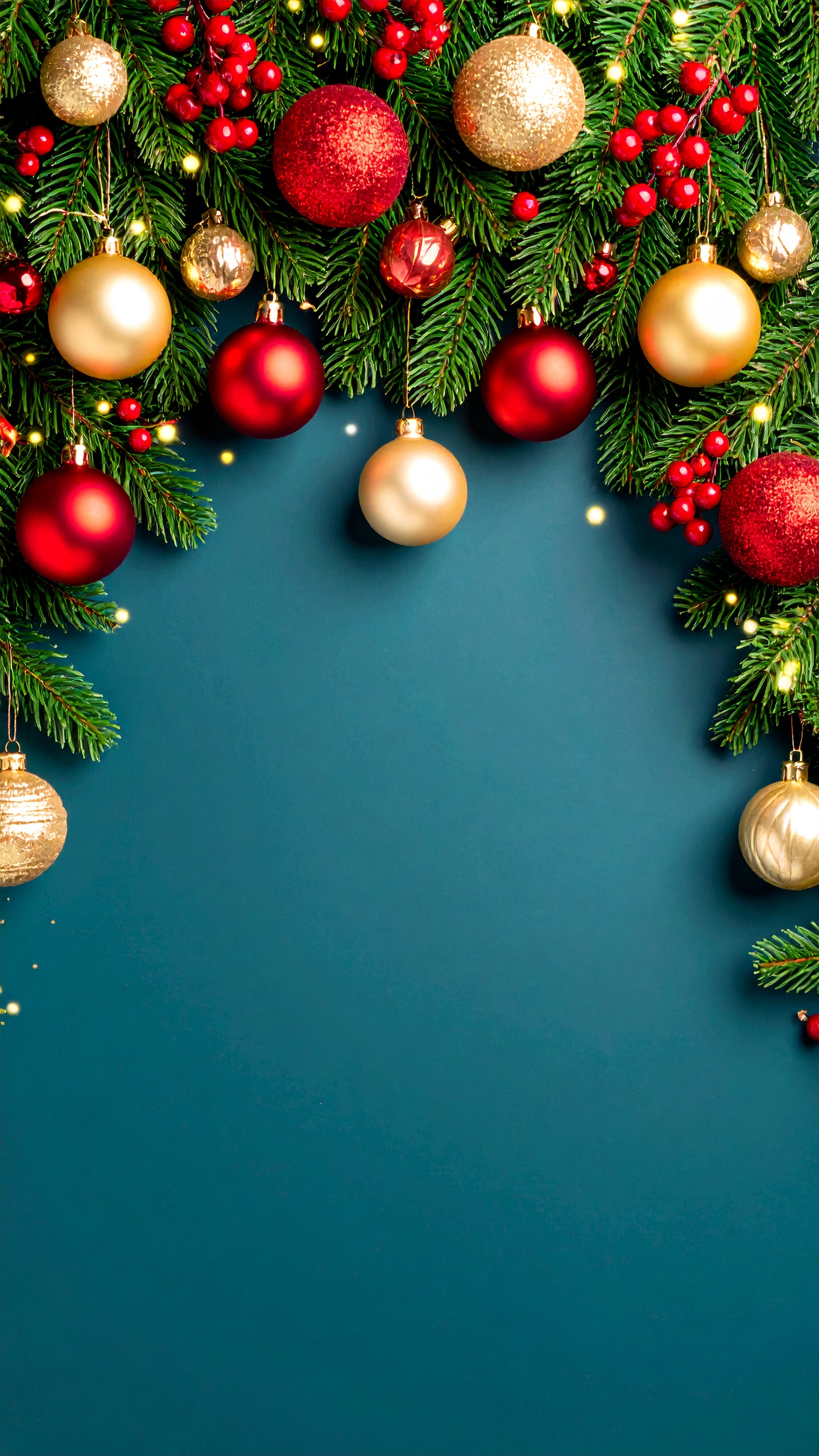 縦のクリスマスのオーナメントの青緑色背景フリー素材
