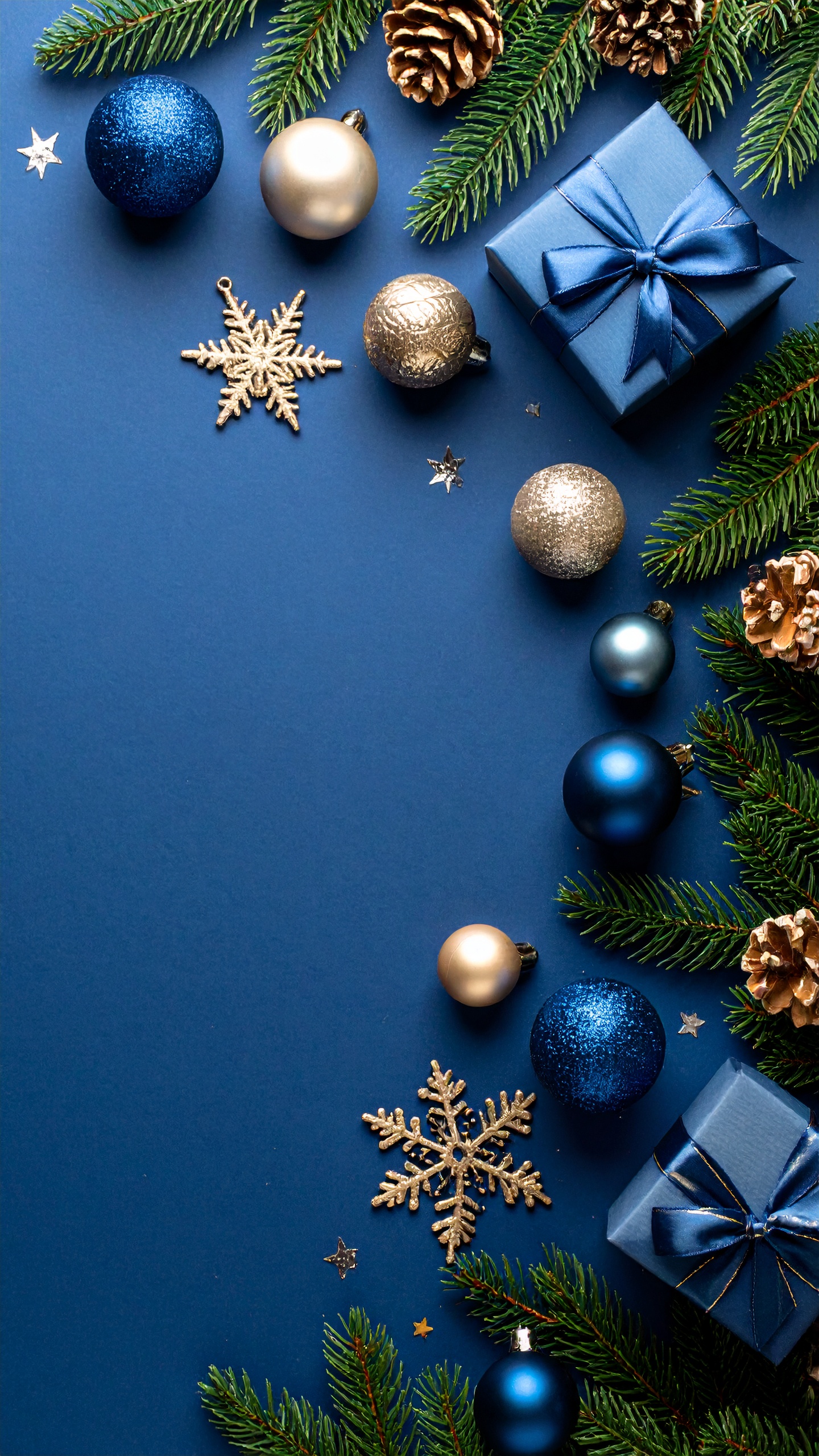 縦のクリスマスの青色背景フリー素材