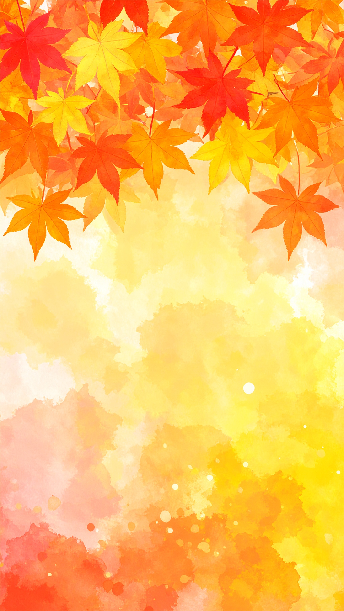 縦の秋の紅葉の水彩背景フリー素材