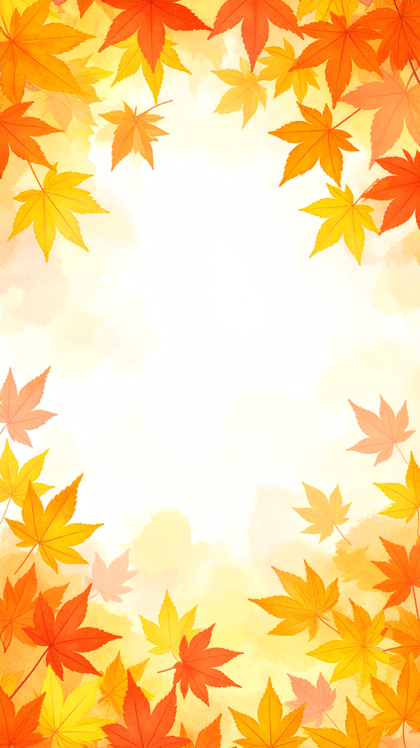 縦の秋の紅葉の水彩背景イラスト