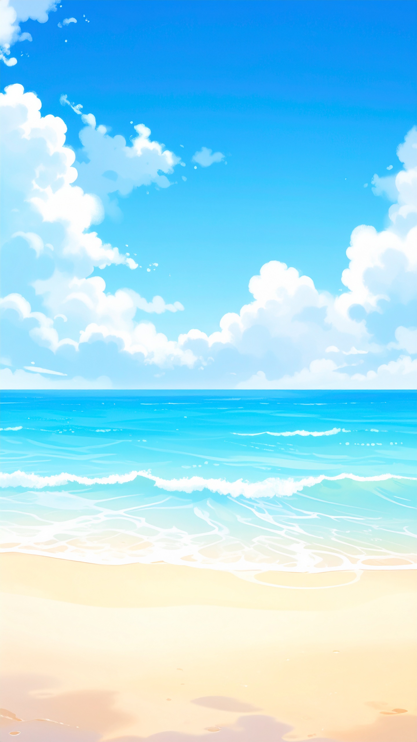 縦の夏の海と砂浜の背景イラスト