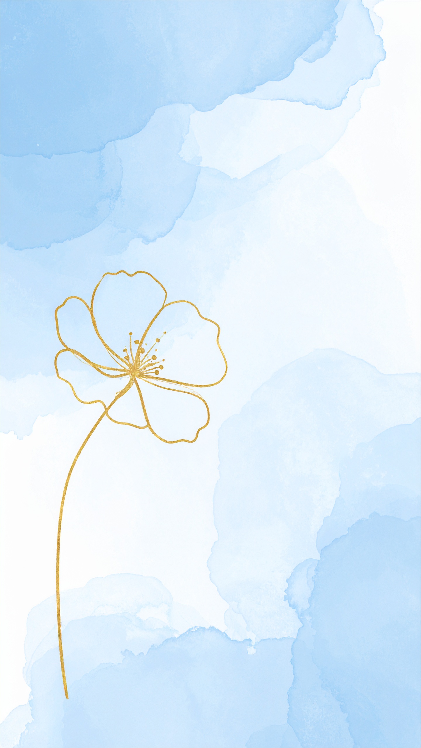 縦の花のおしゃれな水彩背景イラスト（青色）