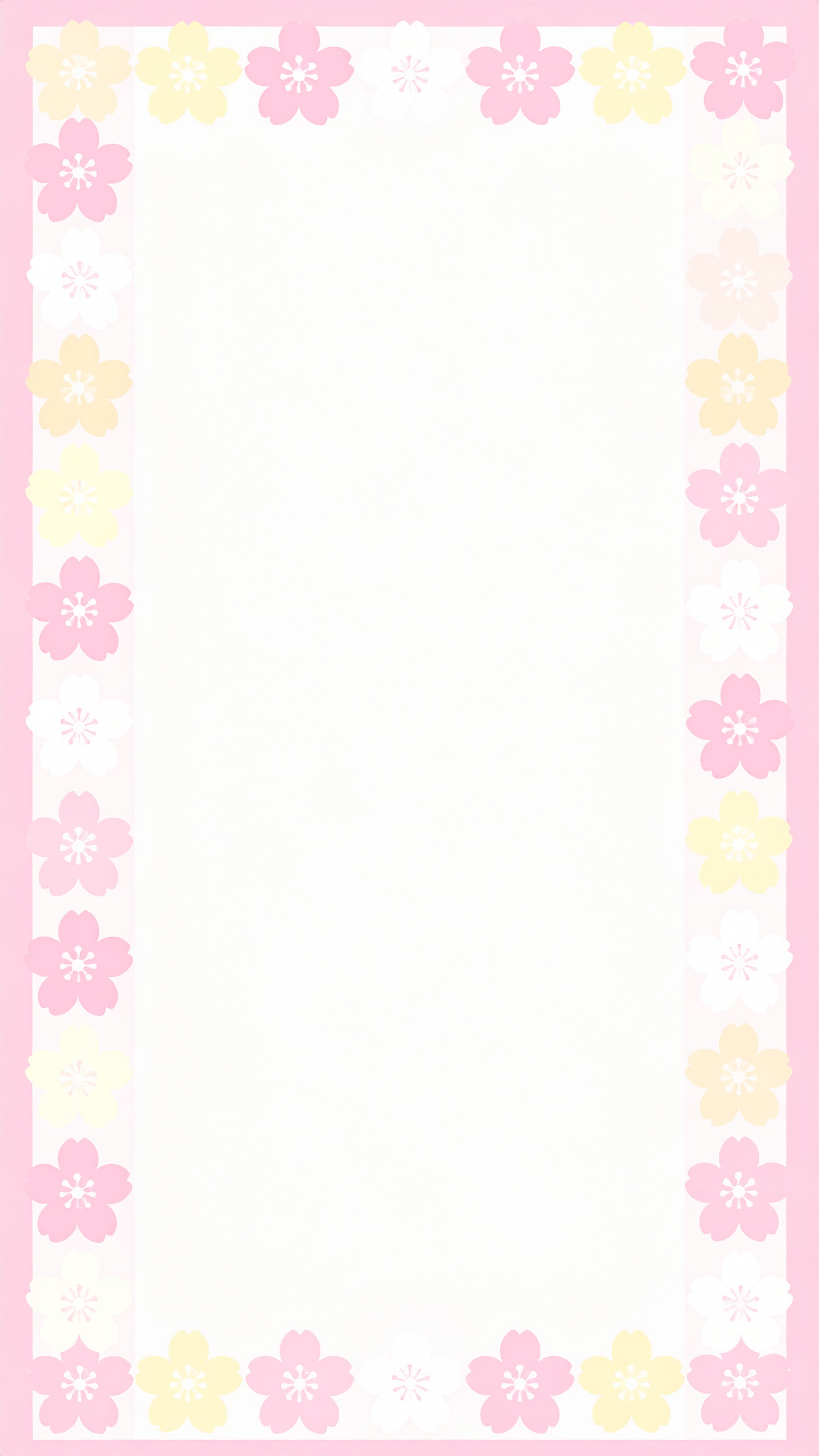 縦のシンプルな花のフレーム風背景イラスト（ピンクと白）