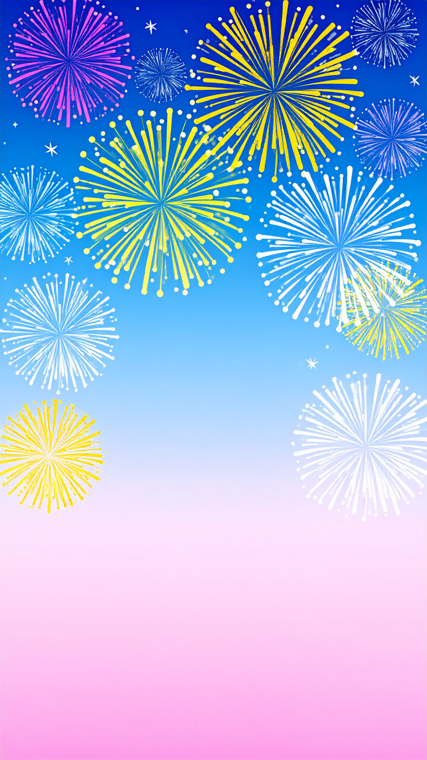 縦の花火の背景イラスト（青ピンク）