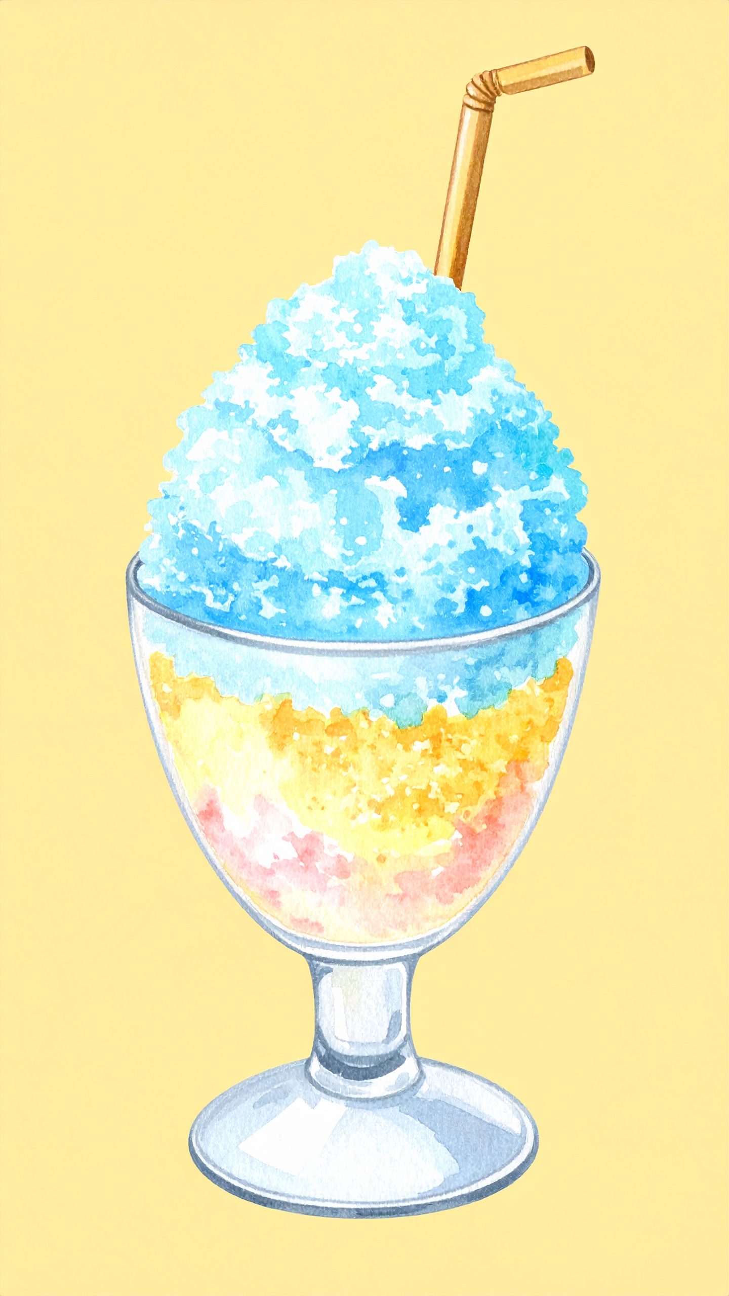 縦のかき氷の背景イラスト（黄色）