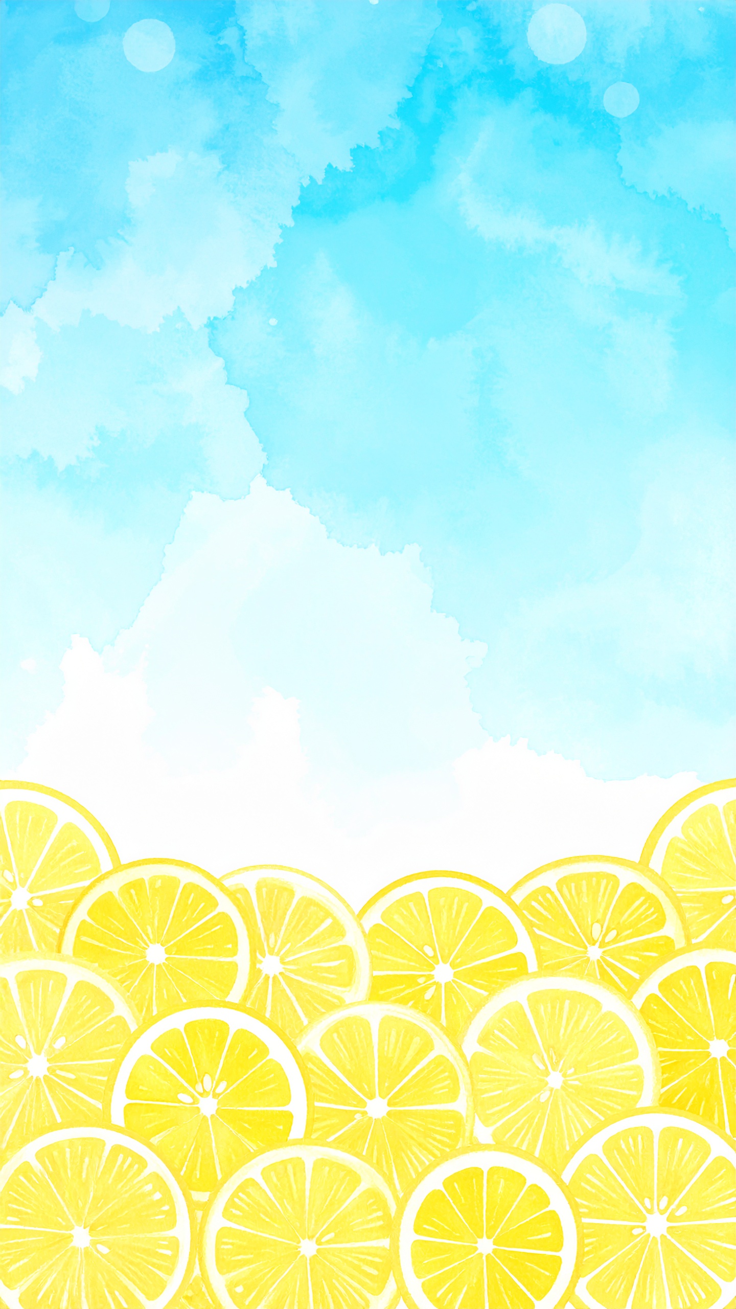 縦の夏のレモンのシンプル背景イラスト（水色）