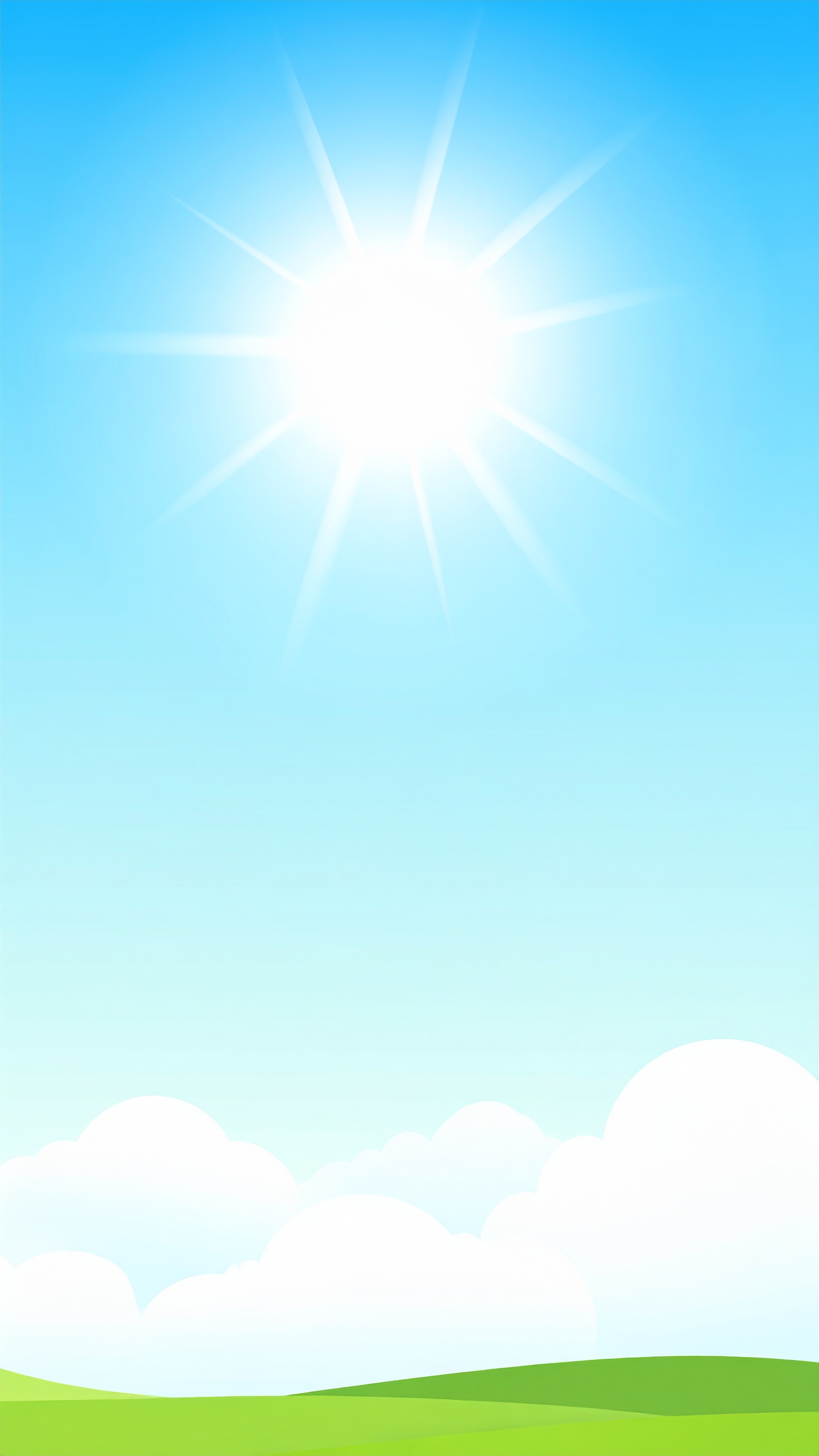 縦の青空と草原と太陽の背景イラスト