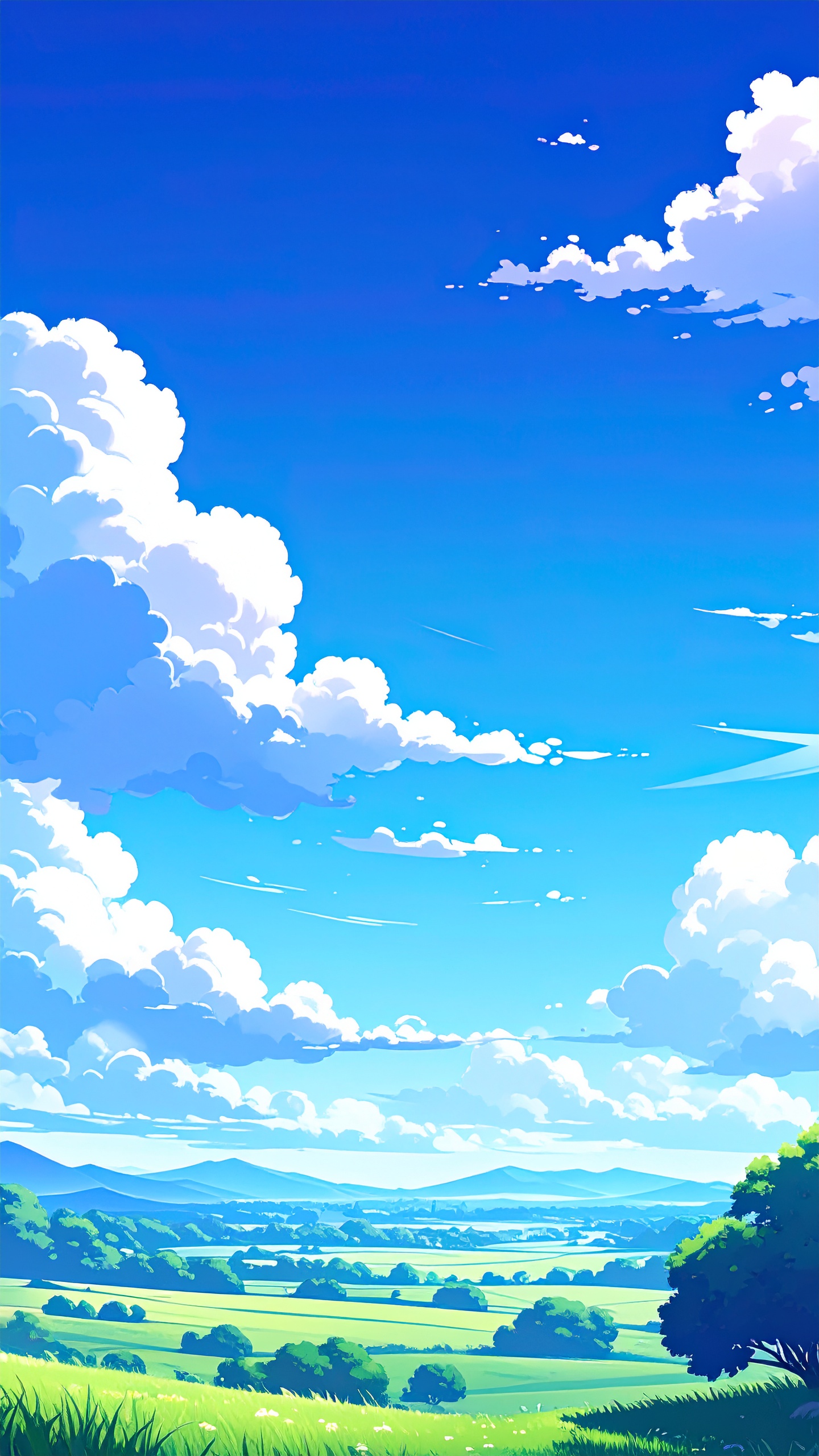 縦の青空と草原の背景フリー素材