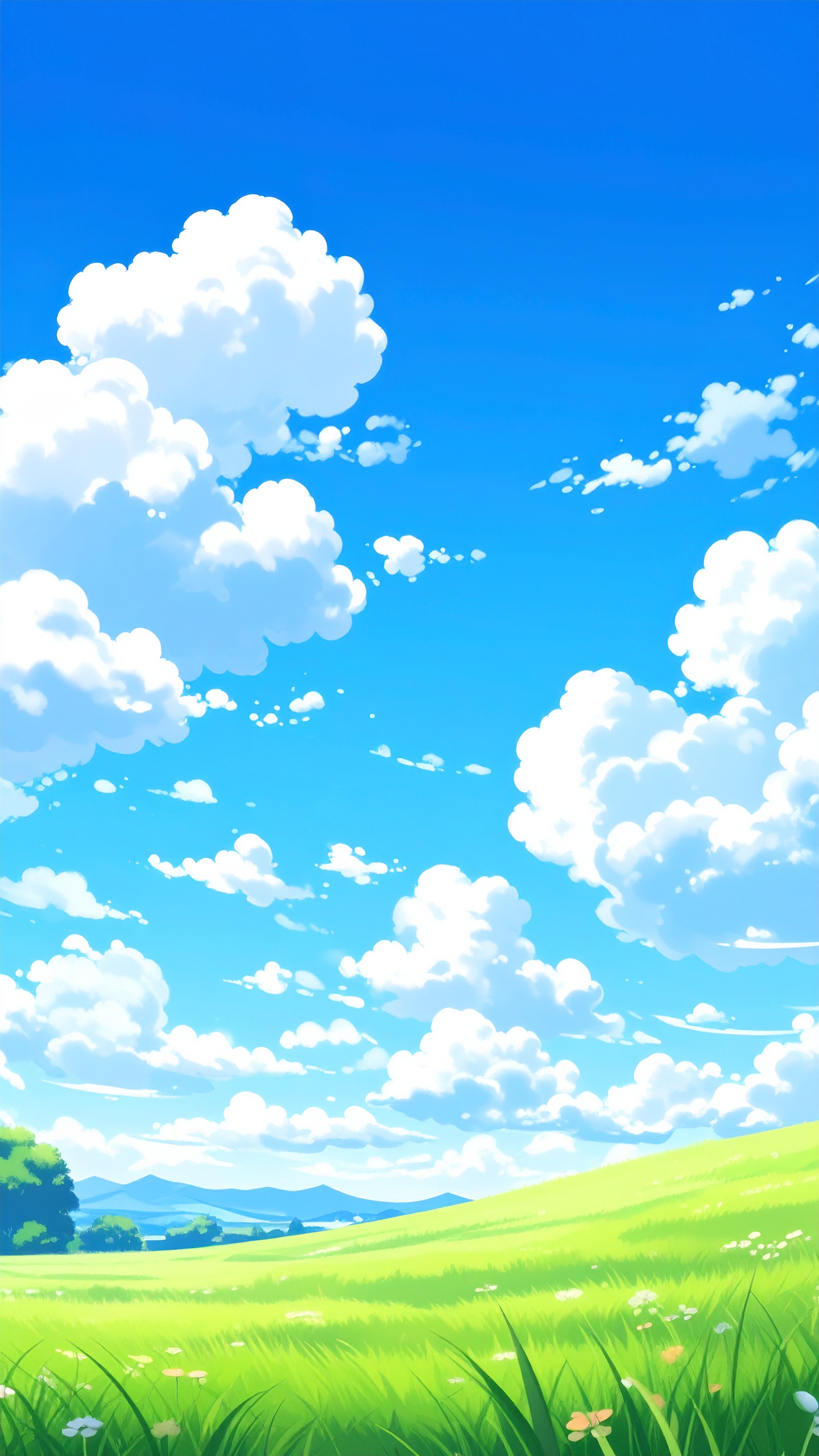 縦の青空と草原の背景イラスト