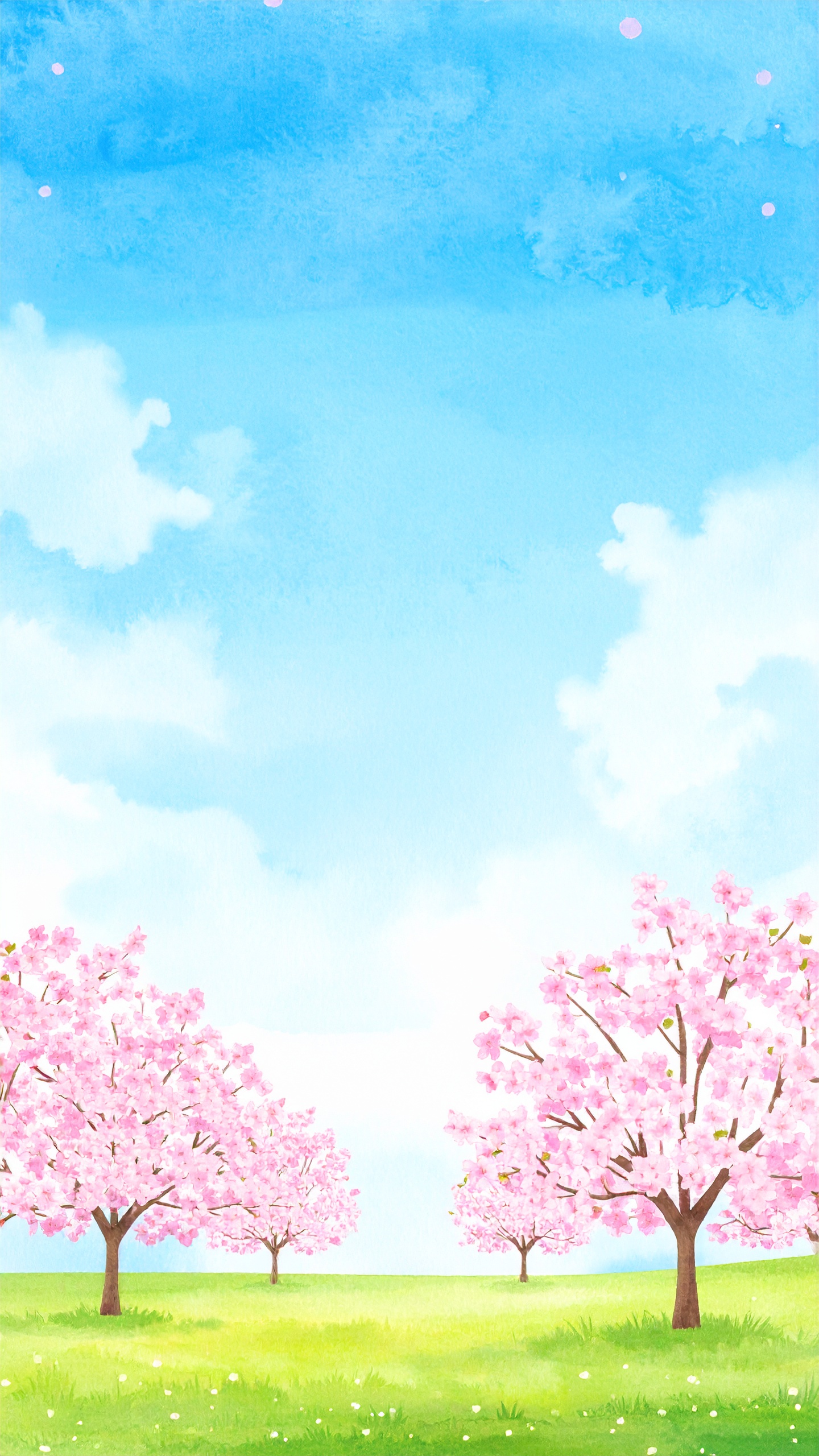 縦の桜の木と青空の背景イラスト