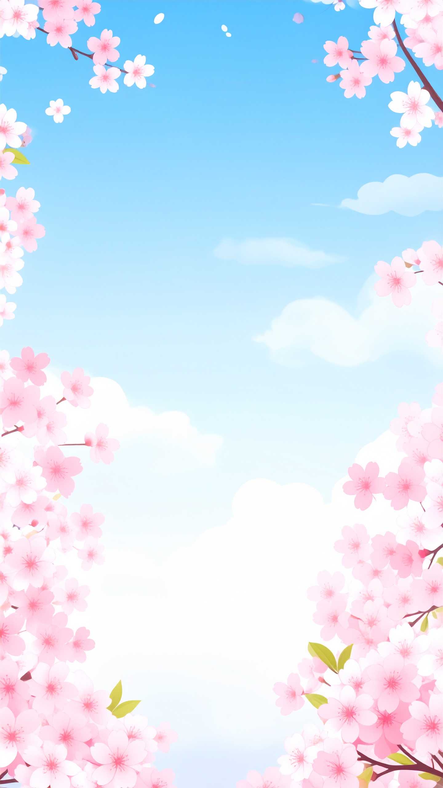 縦の桜の青空背景イラスト
