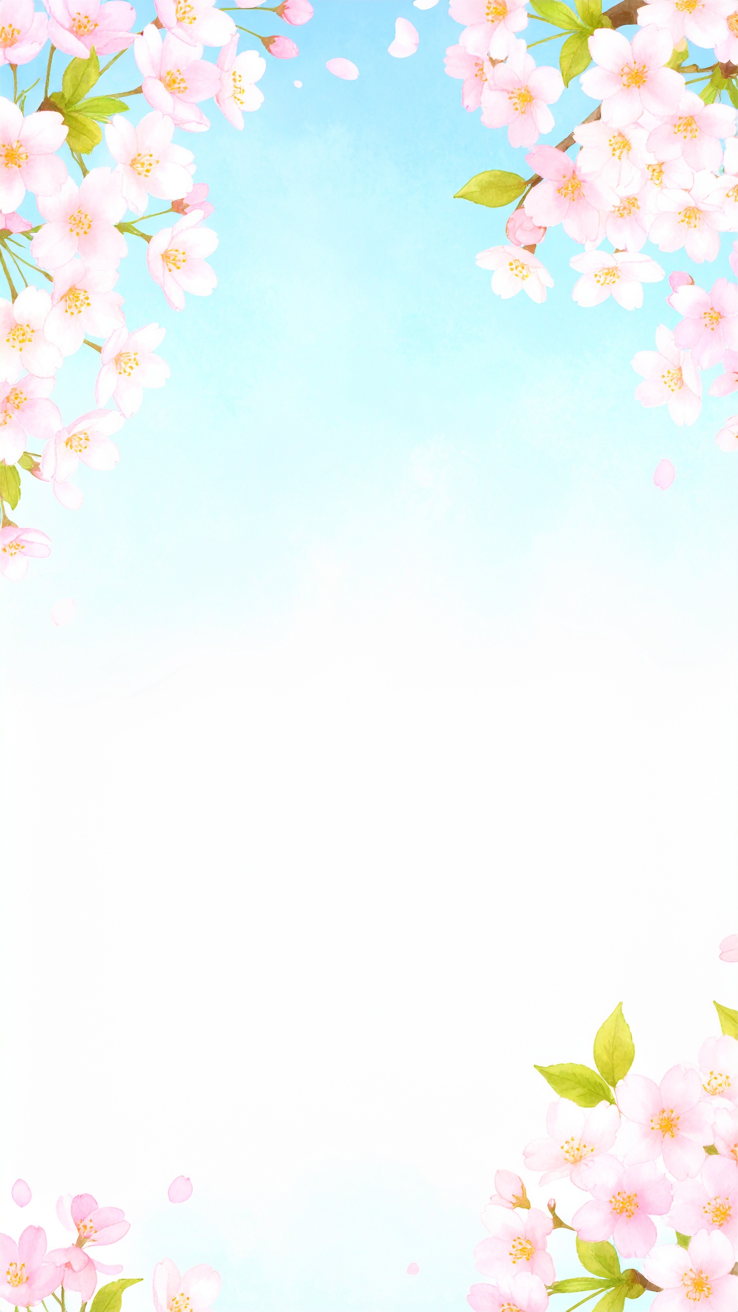 縦の桜の水色背景フリー素材