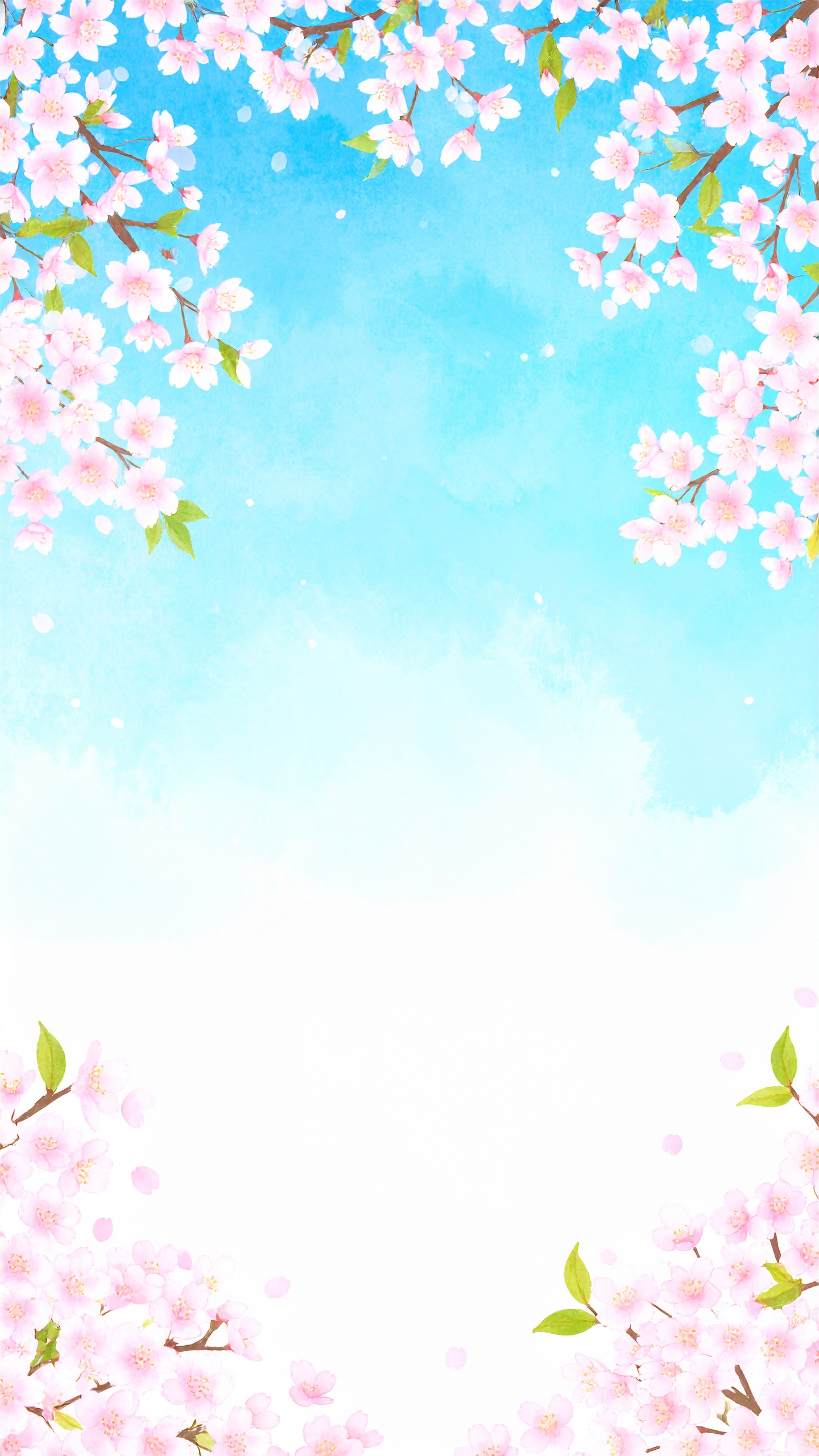 縦の桜の青空背景フリー素材