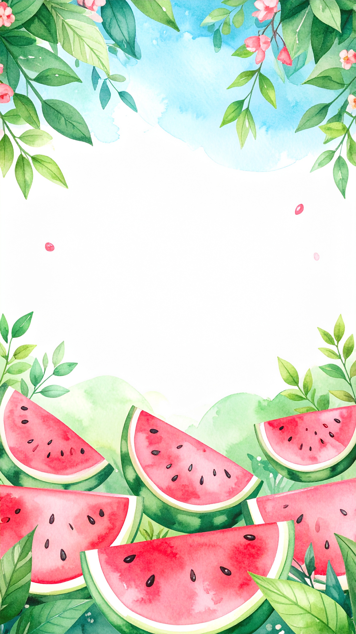 縦の夏のスイカの背景イラスト