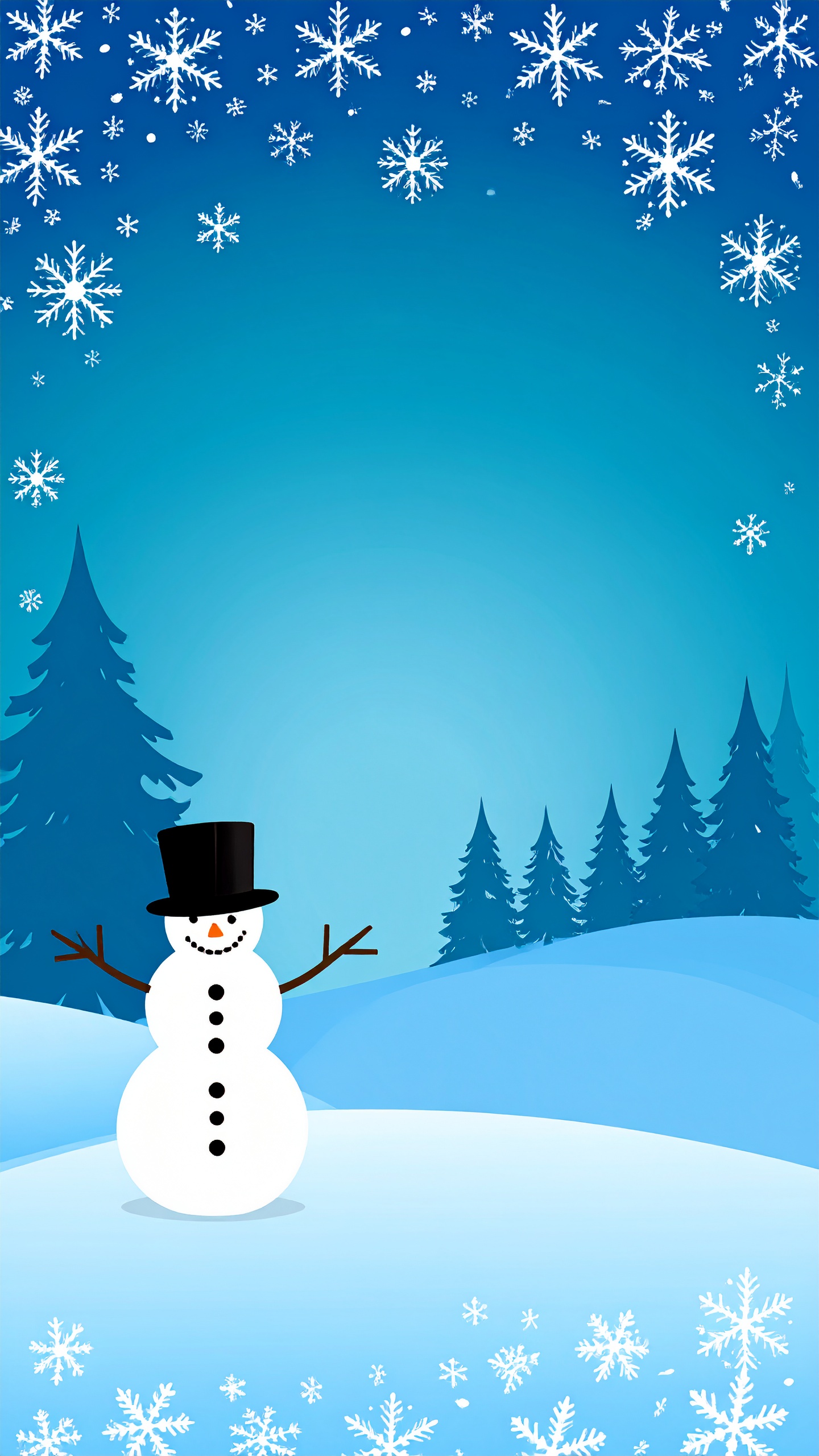 縦の冬の雪だるまの背景イラスト