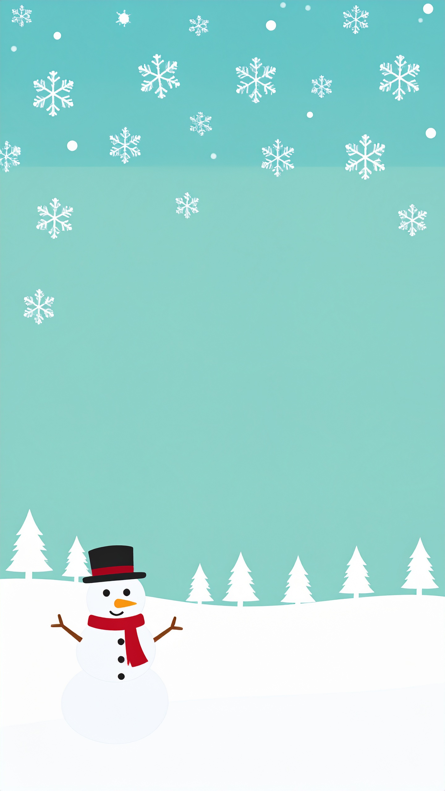 縦の冬の雪だるまと木の背景イラスト
