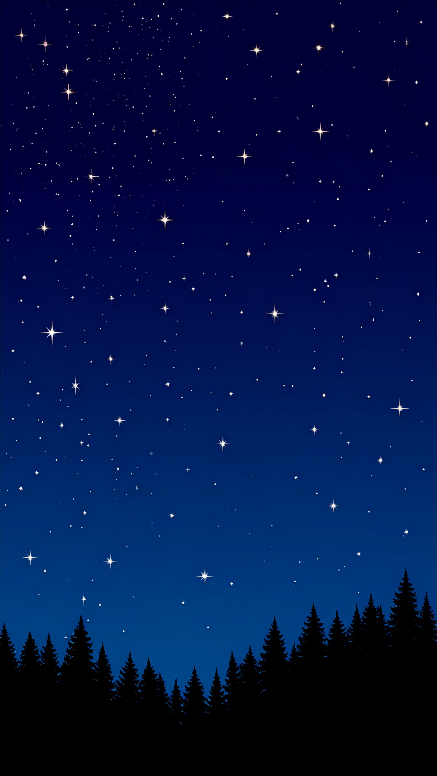 縦の夜空と森の背景イラスト