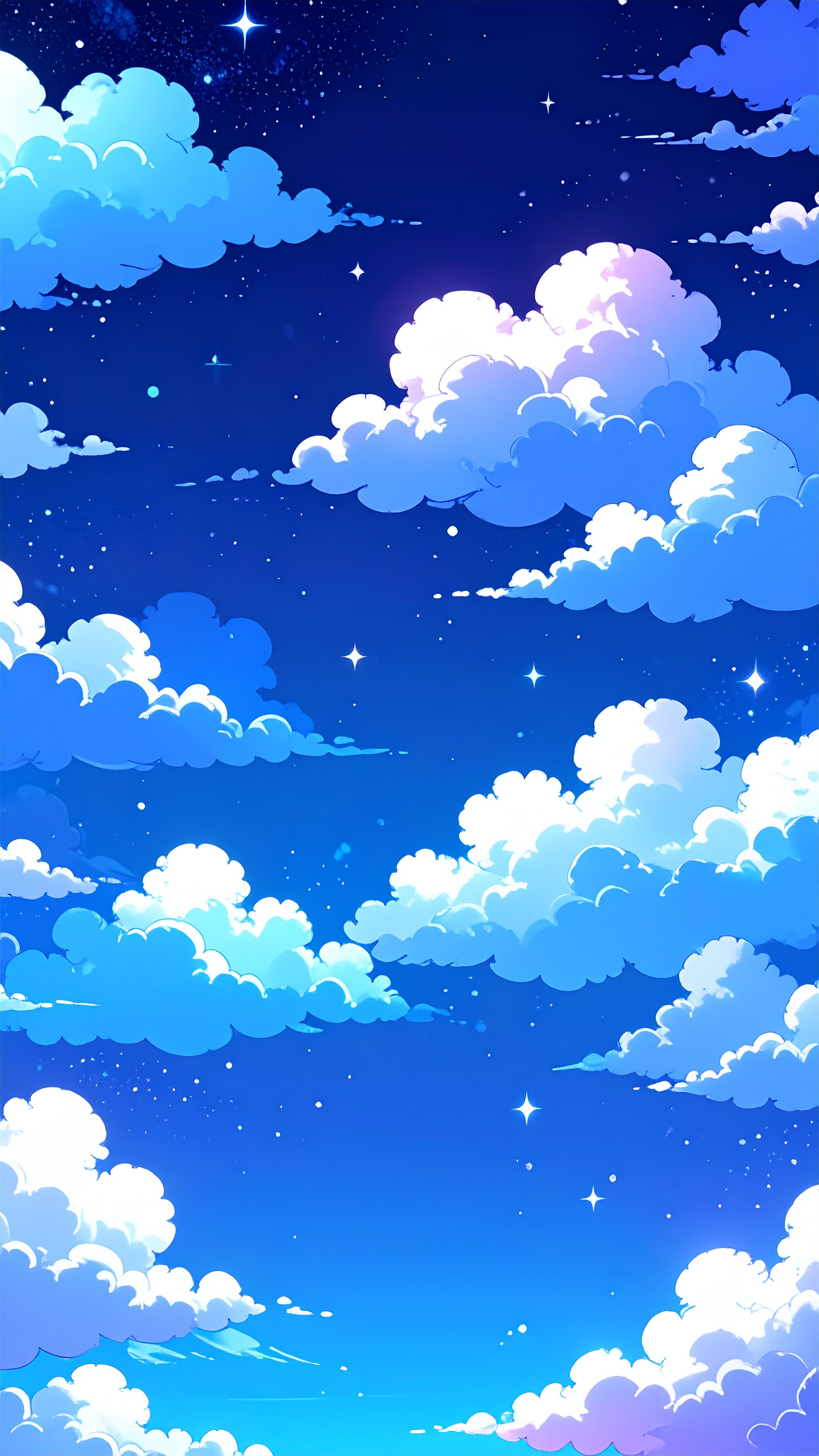 縦の夜空のアニメ風の背景イラスト