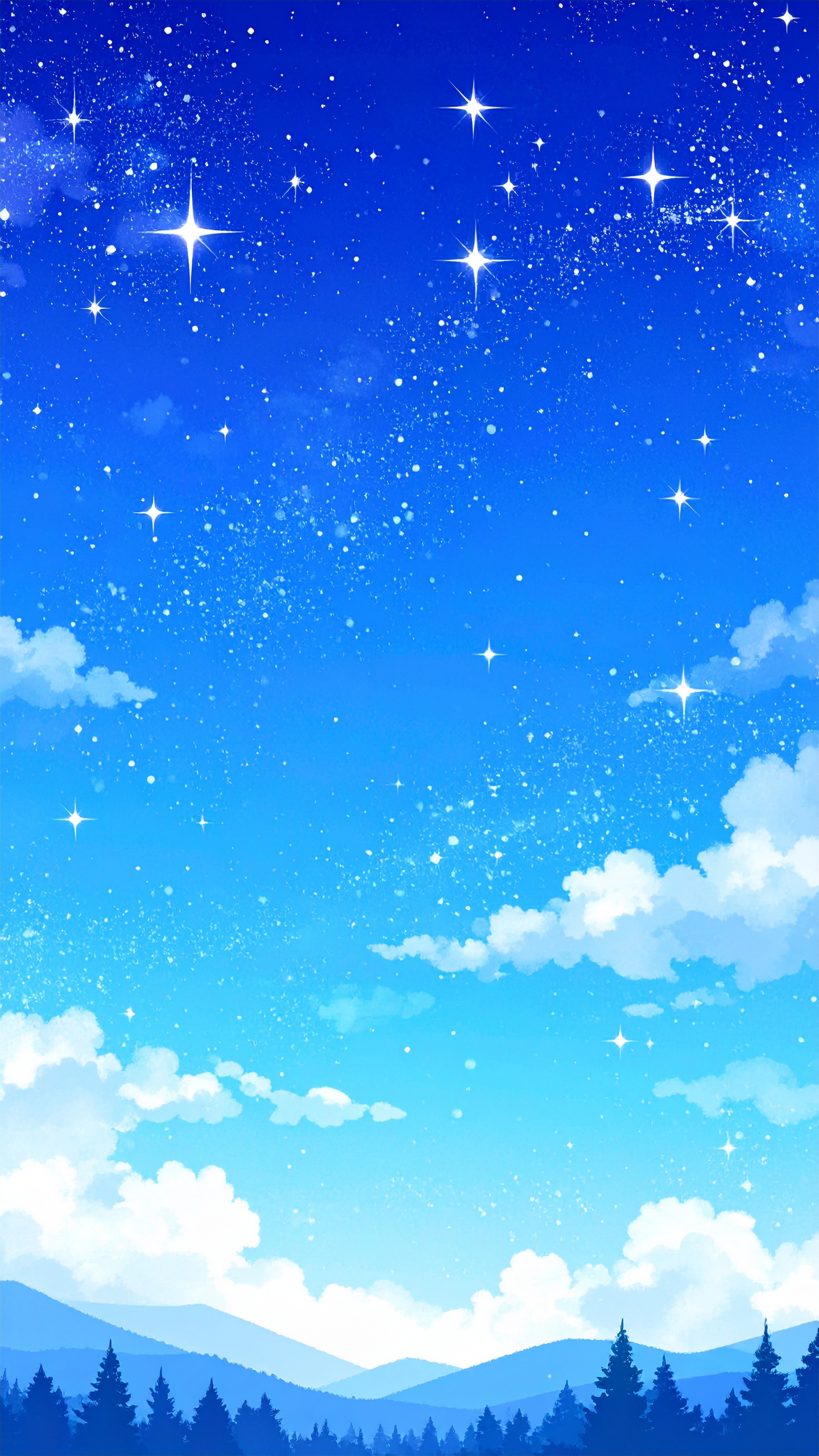 縦の夜空のアニメ風の背景フリー素材