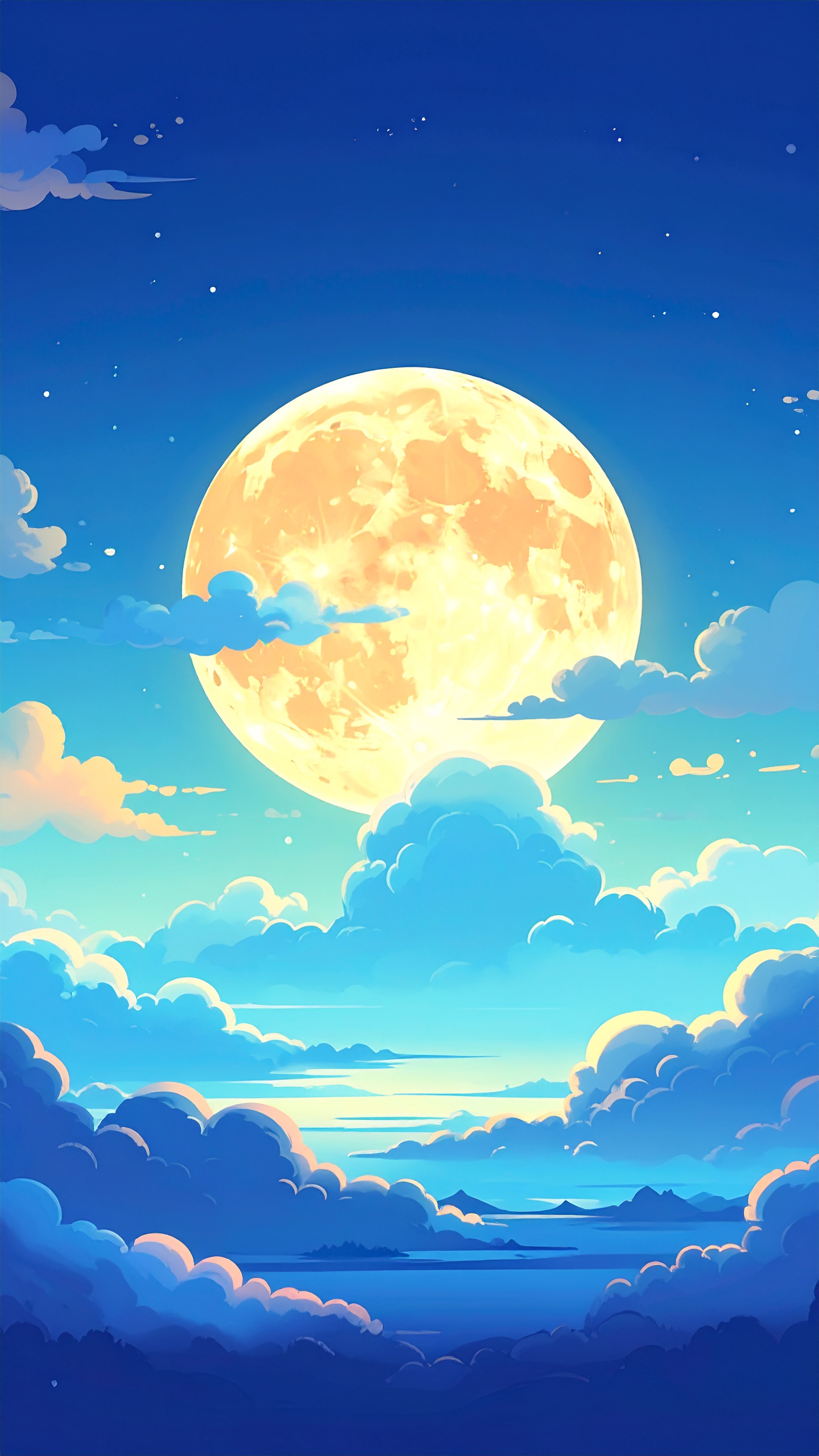 縦の月と夜空の背景フリー素材