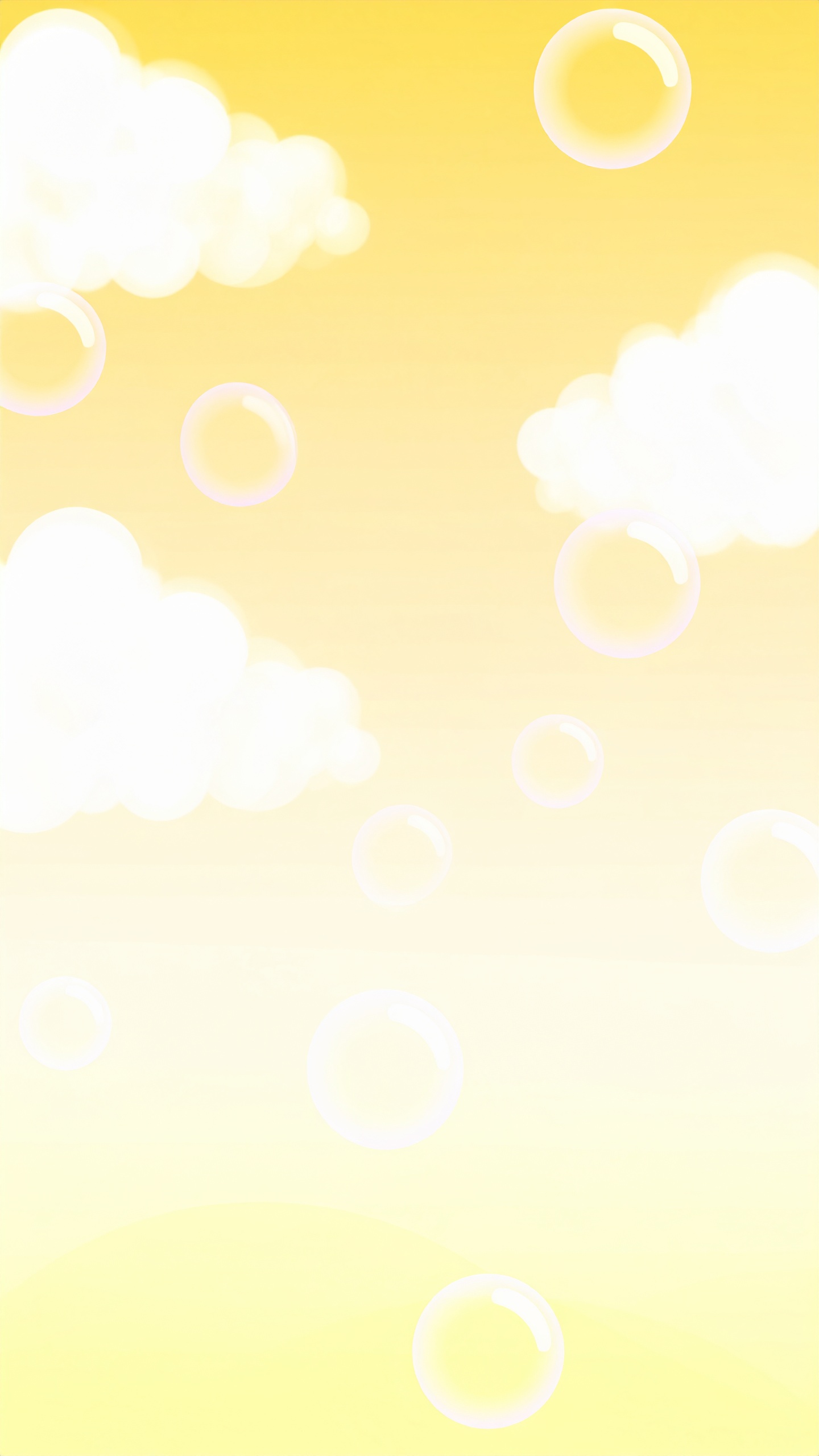 縦のしゃぼん玉と空の黄色の薄背景フリー素材