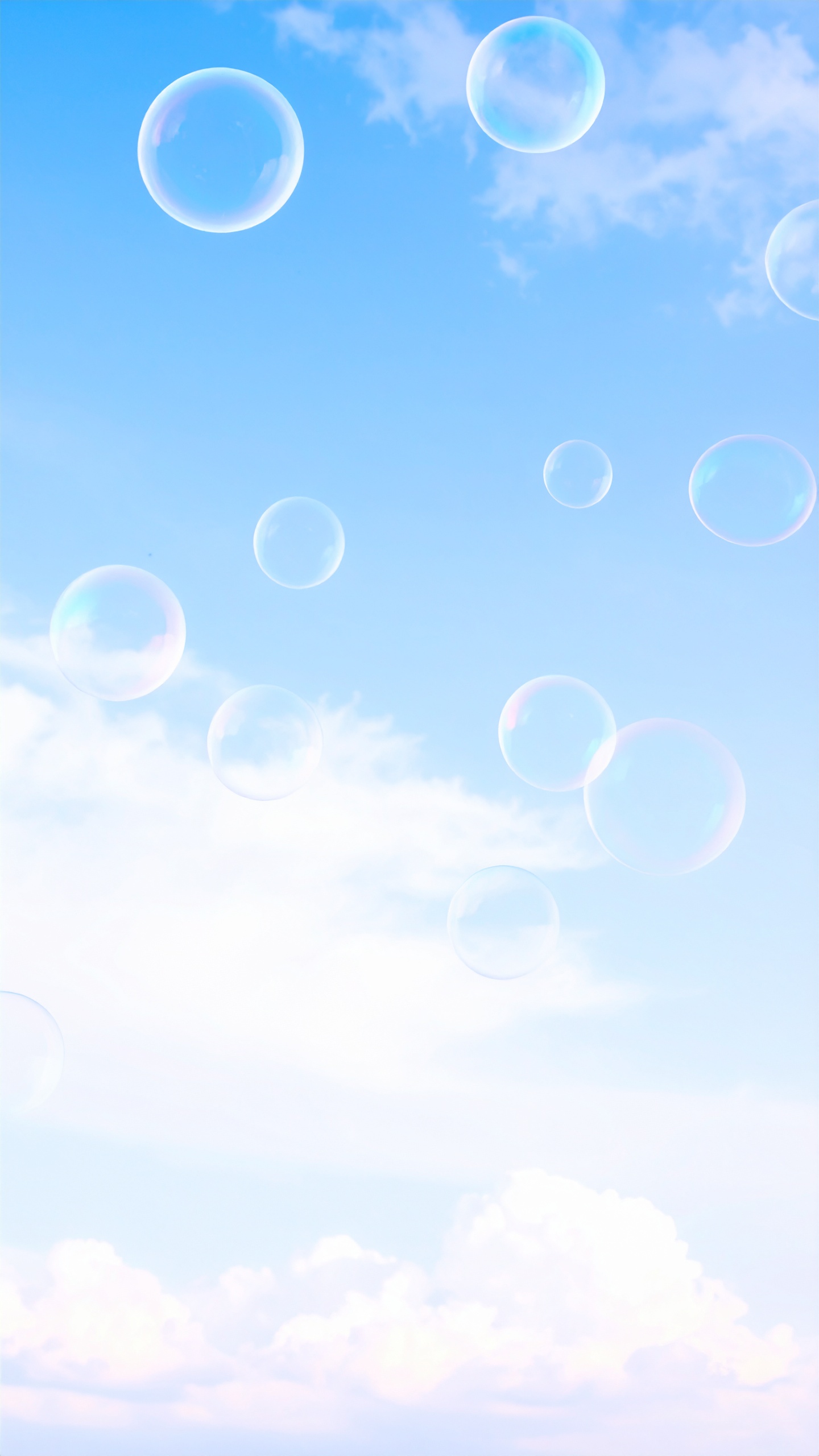縦のしゃぼん玉と空の背景イラスト