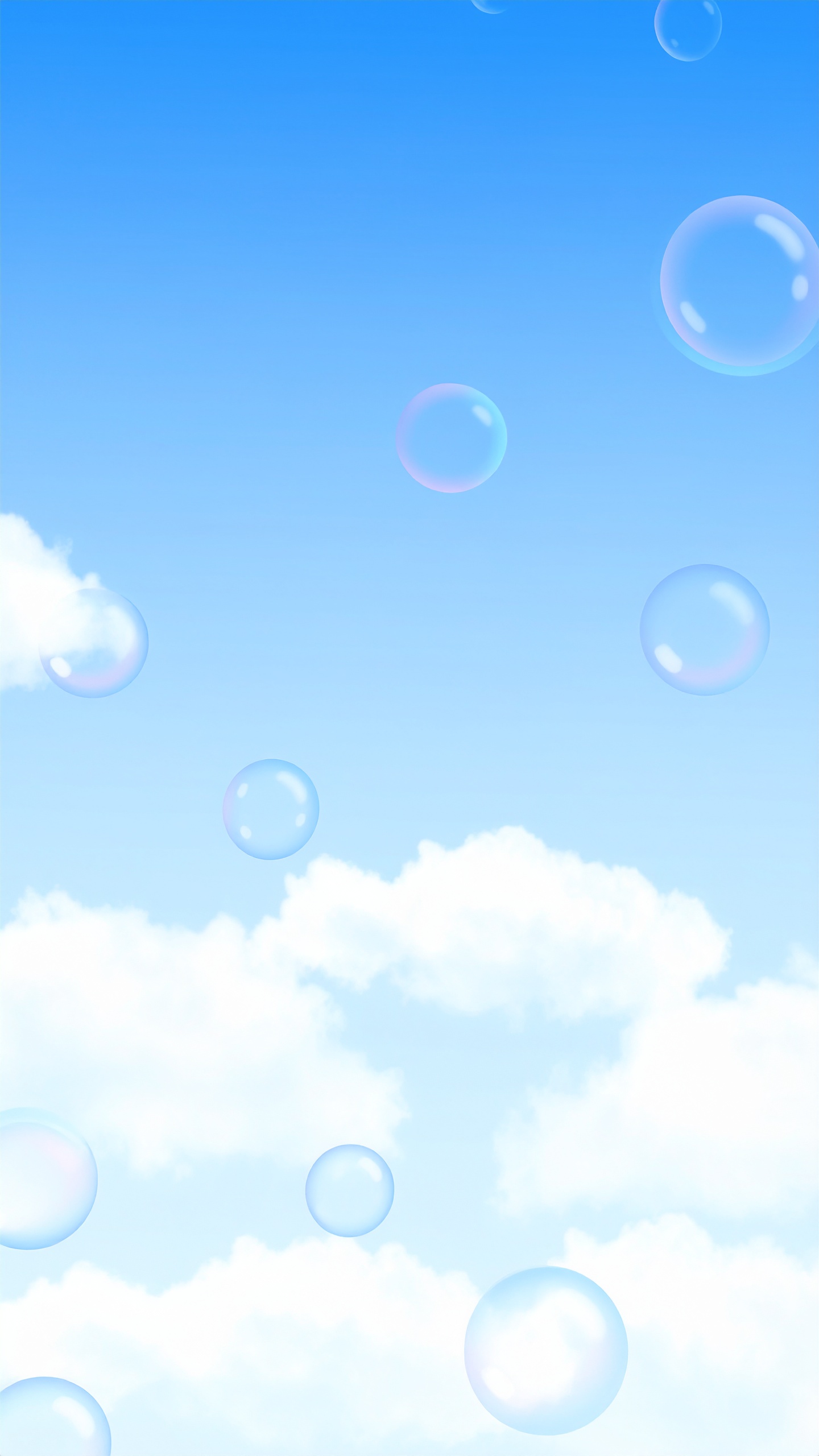 縦のシャボン玉と青空の背景フリー素材