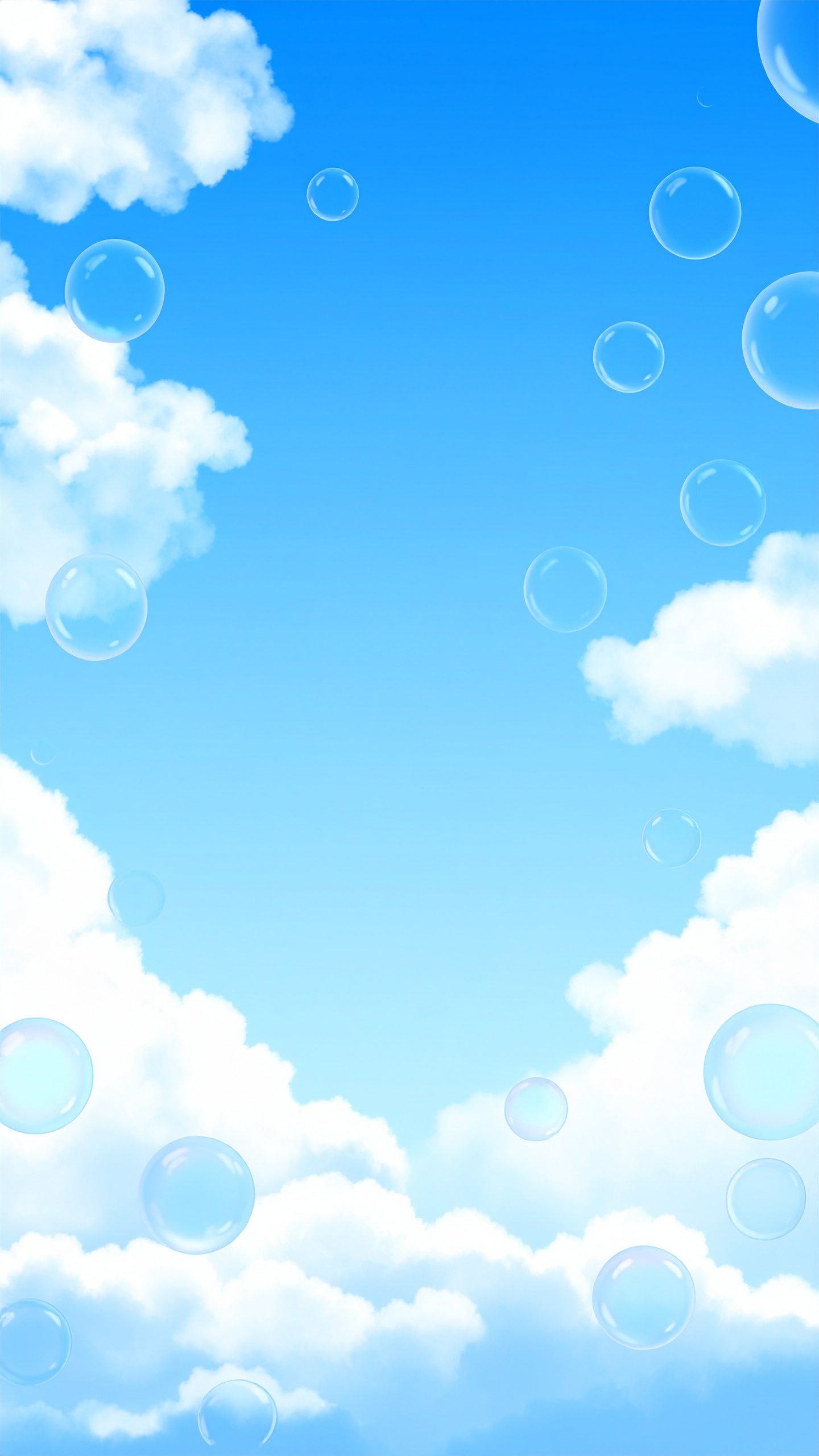 縦のしゃぼん玉と青空の背景壁紙