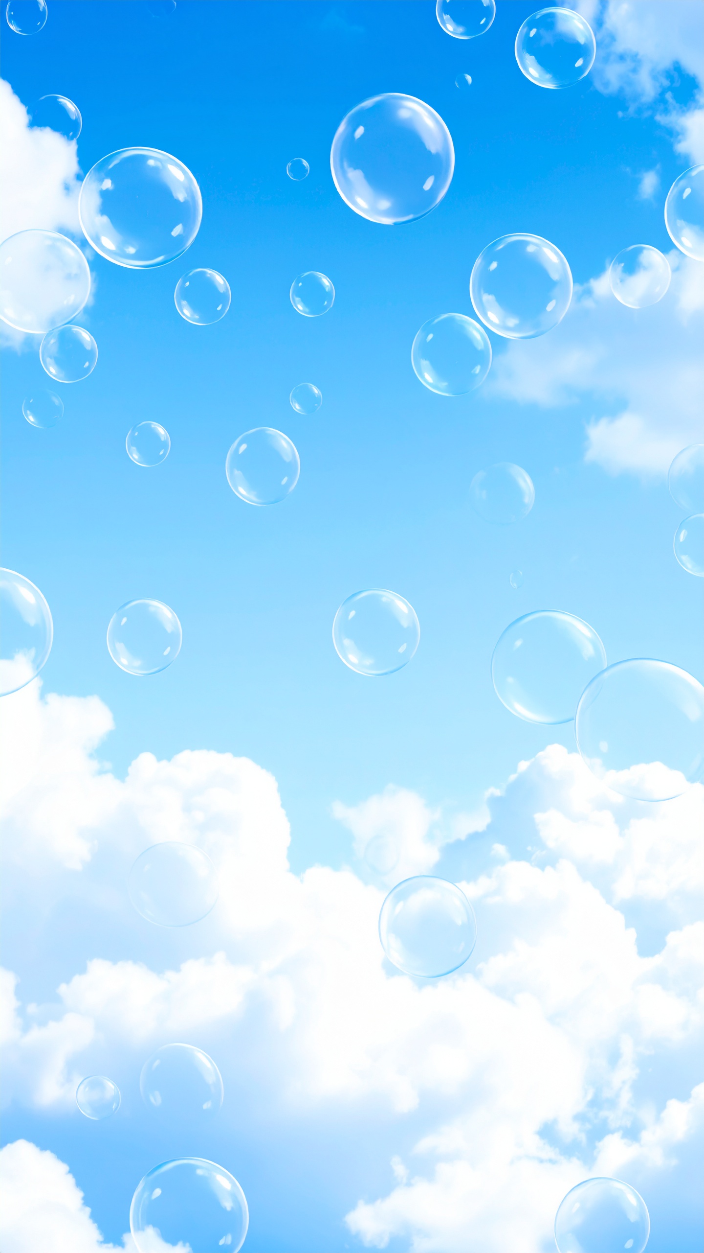 縦のシャボン玉と青空の背景イラスト