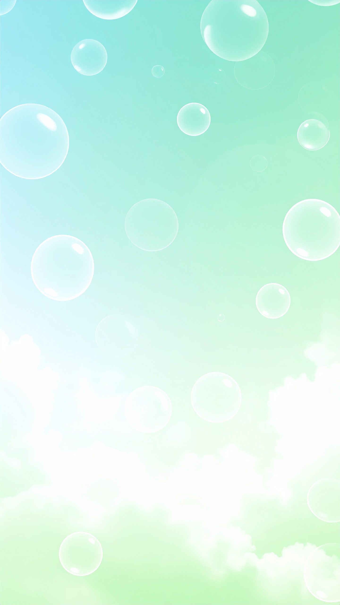 縦のしゃぼん玉と空の緑色の背景イラスト