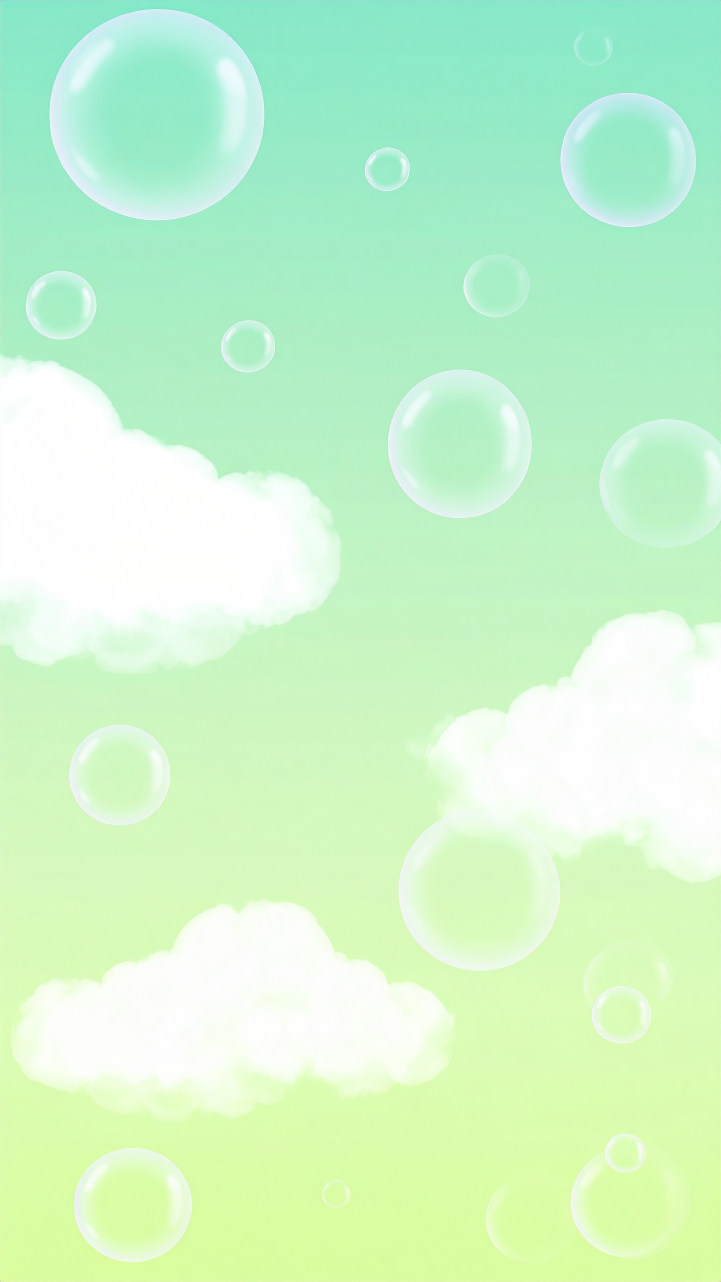 縦のしゃぼん玉と空の緑色の背景壁紙
