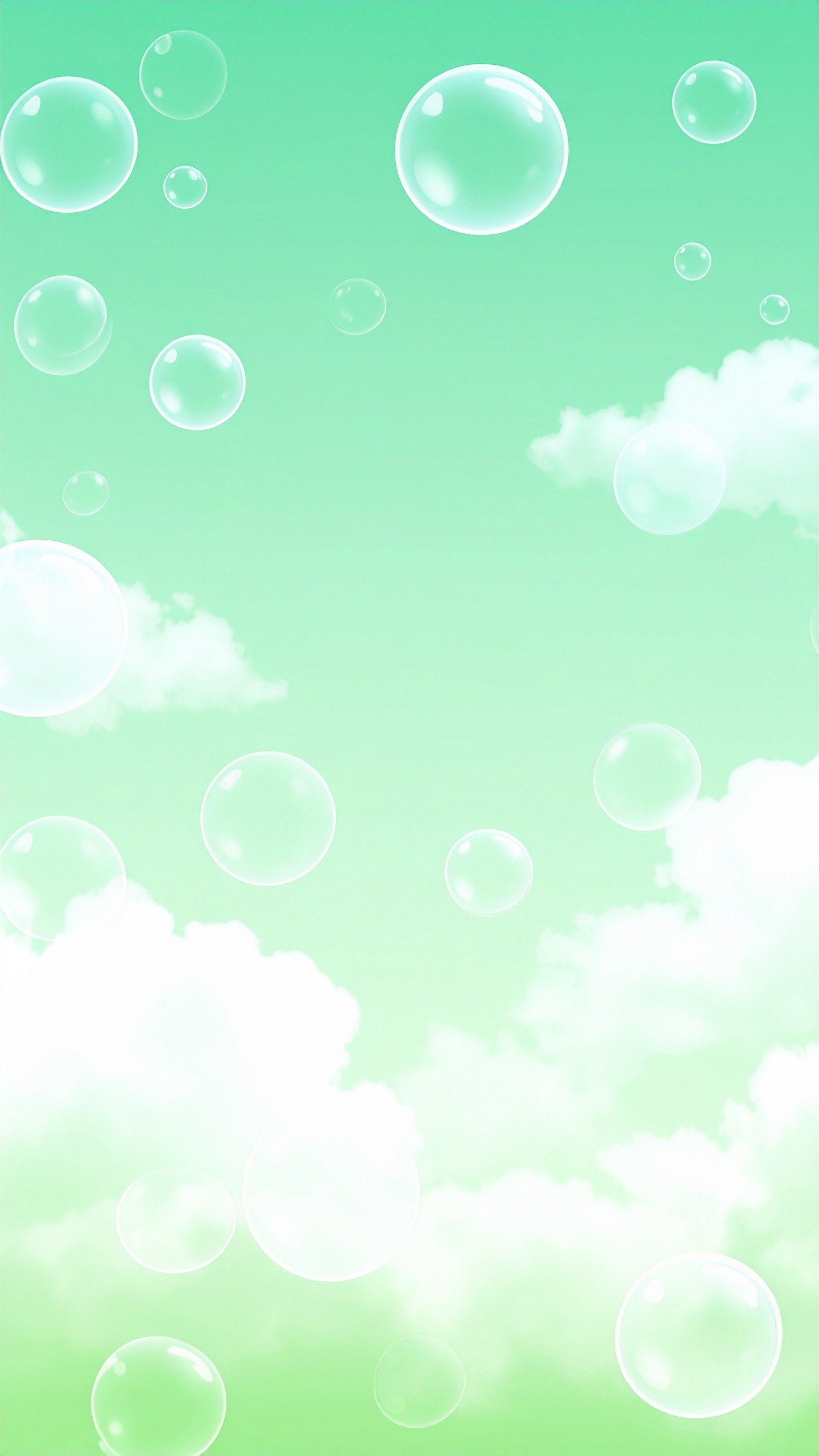 縦のしゃぼん玉と空の緑色の背景イラスト