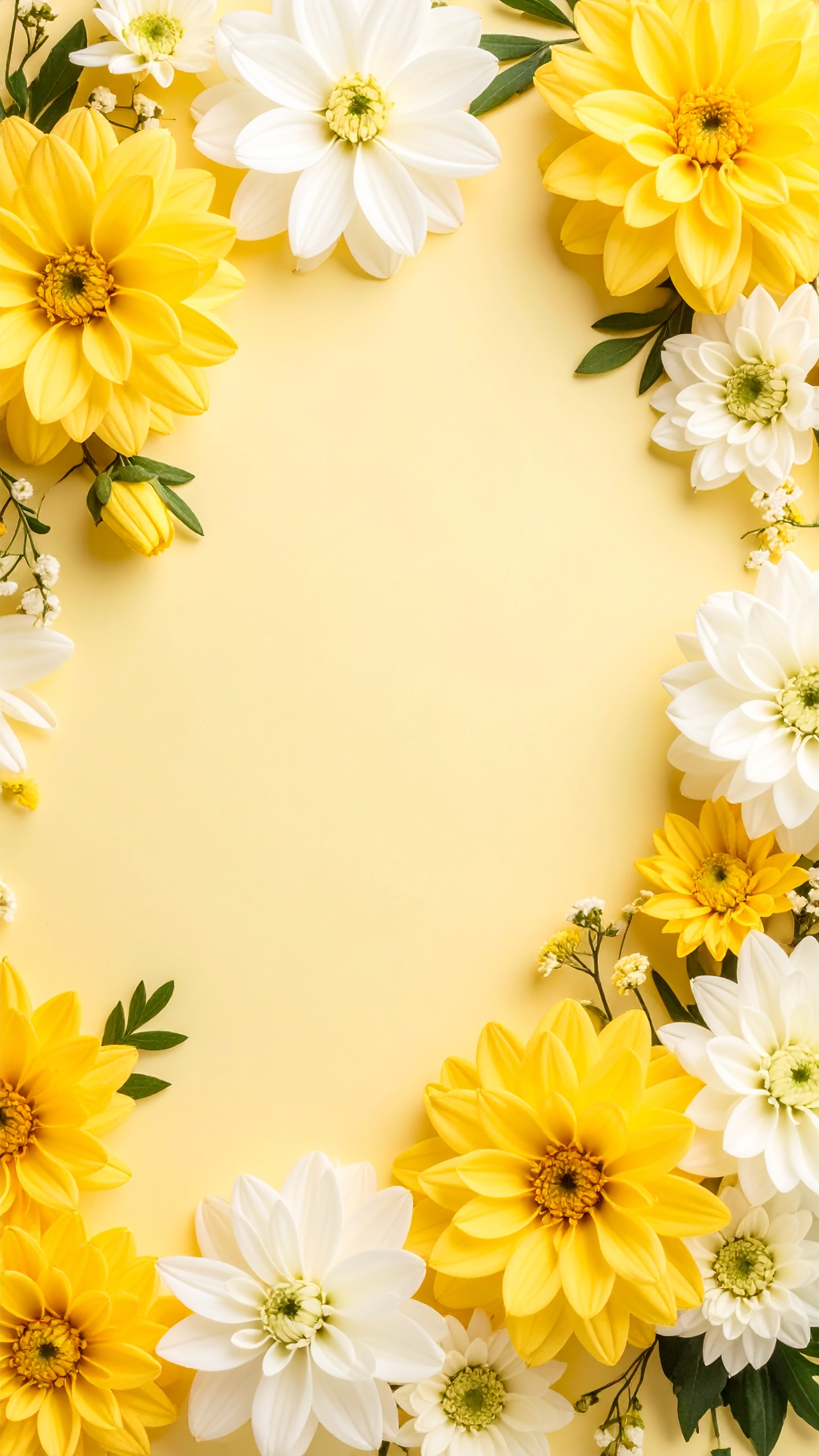 縦の花のおしゃれなフレーム風背景壁紙（黄色）