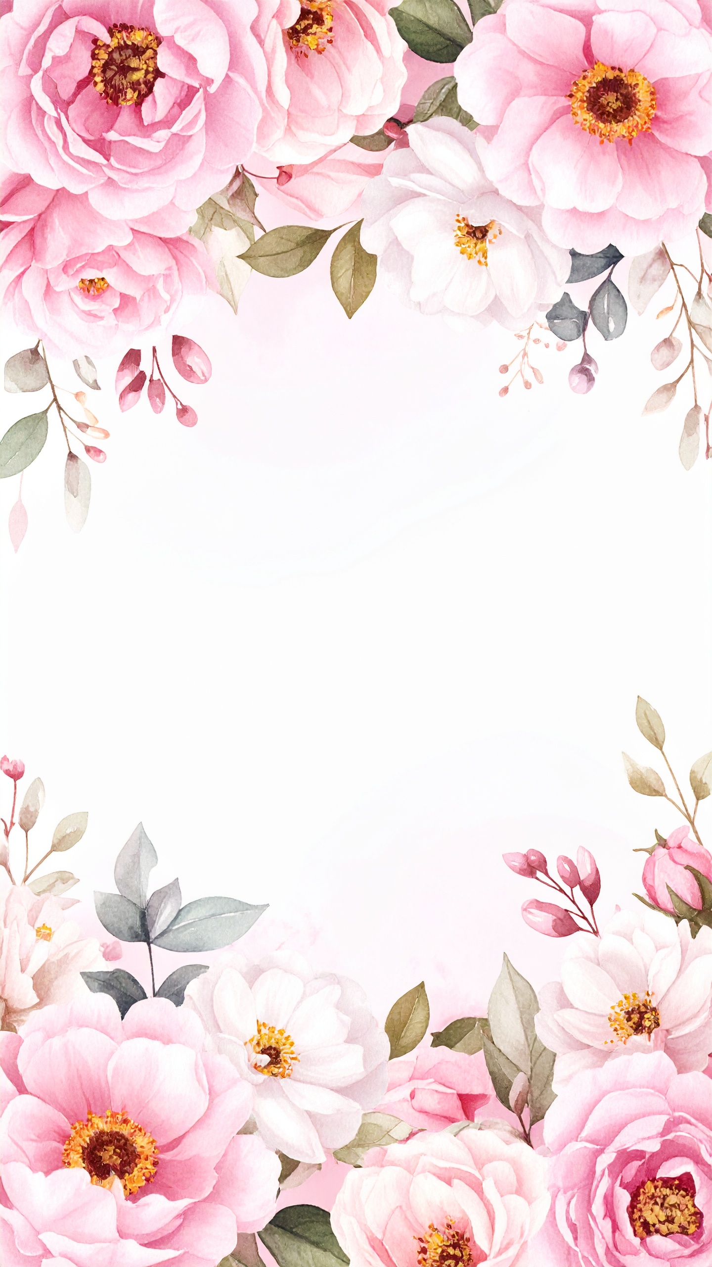 縦の水彩のピンクの花のおしゃれな背景フリー素材