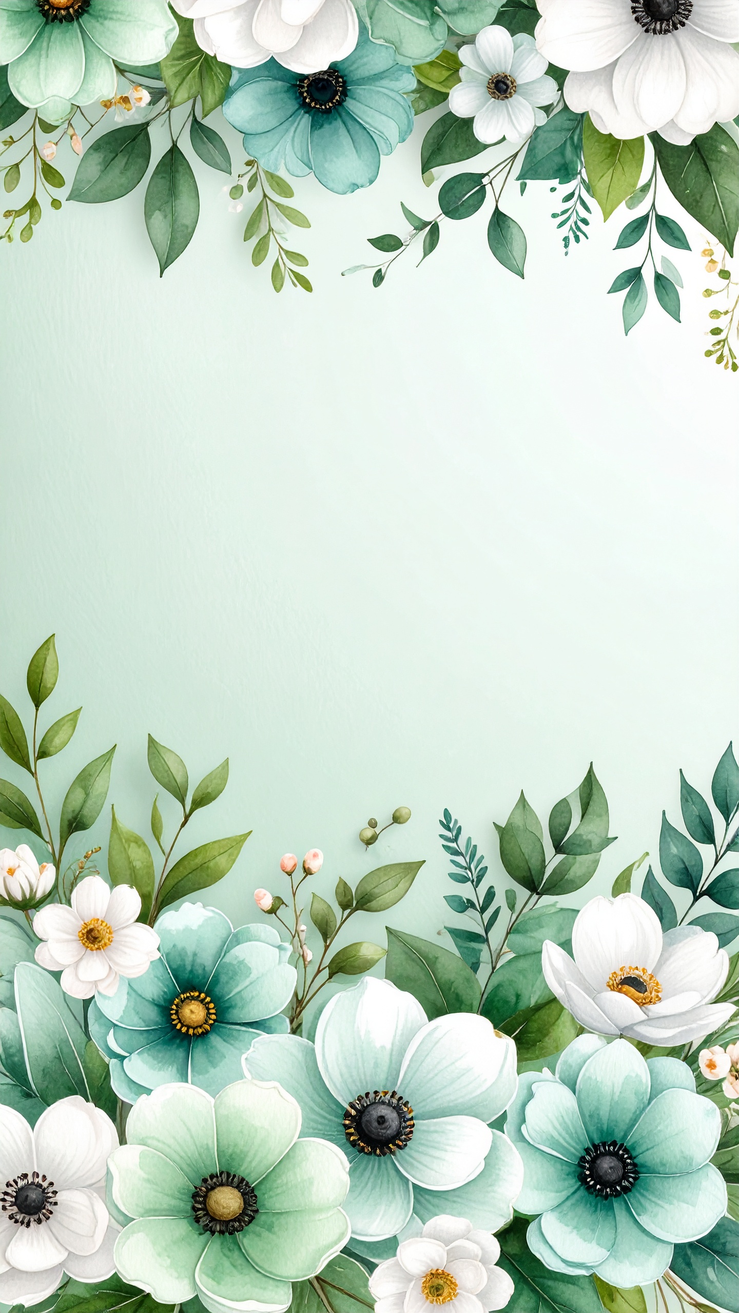 縦の花のおしゃれな背景イラスト（白色）