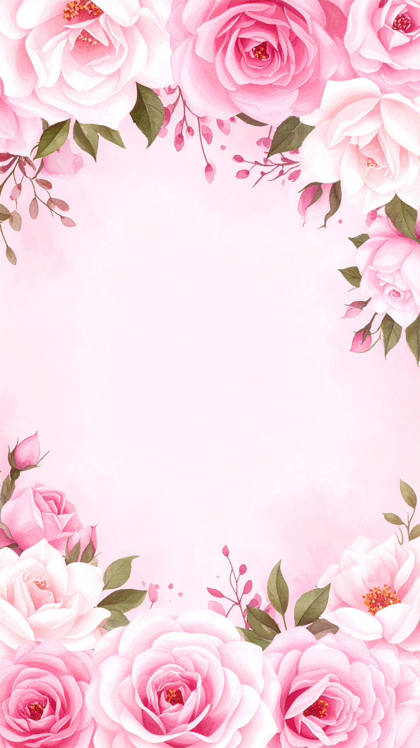 縦の水彩の花のおしゃれなピンクの背景イラスト