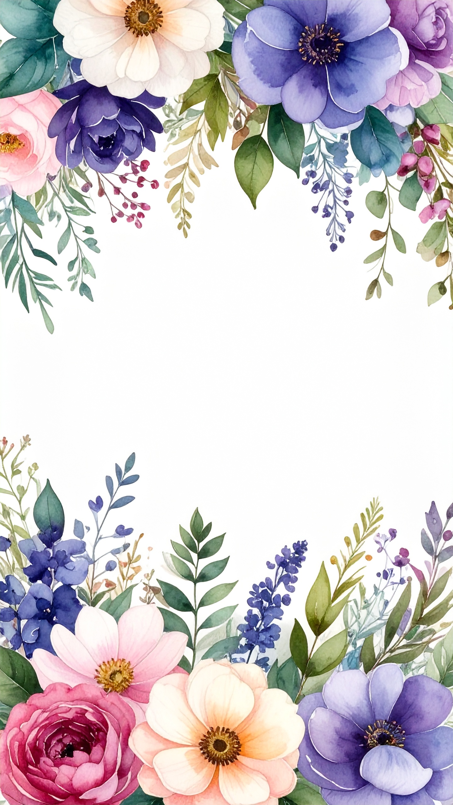 縦の水彩の花のおしゃれな背景イラスト