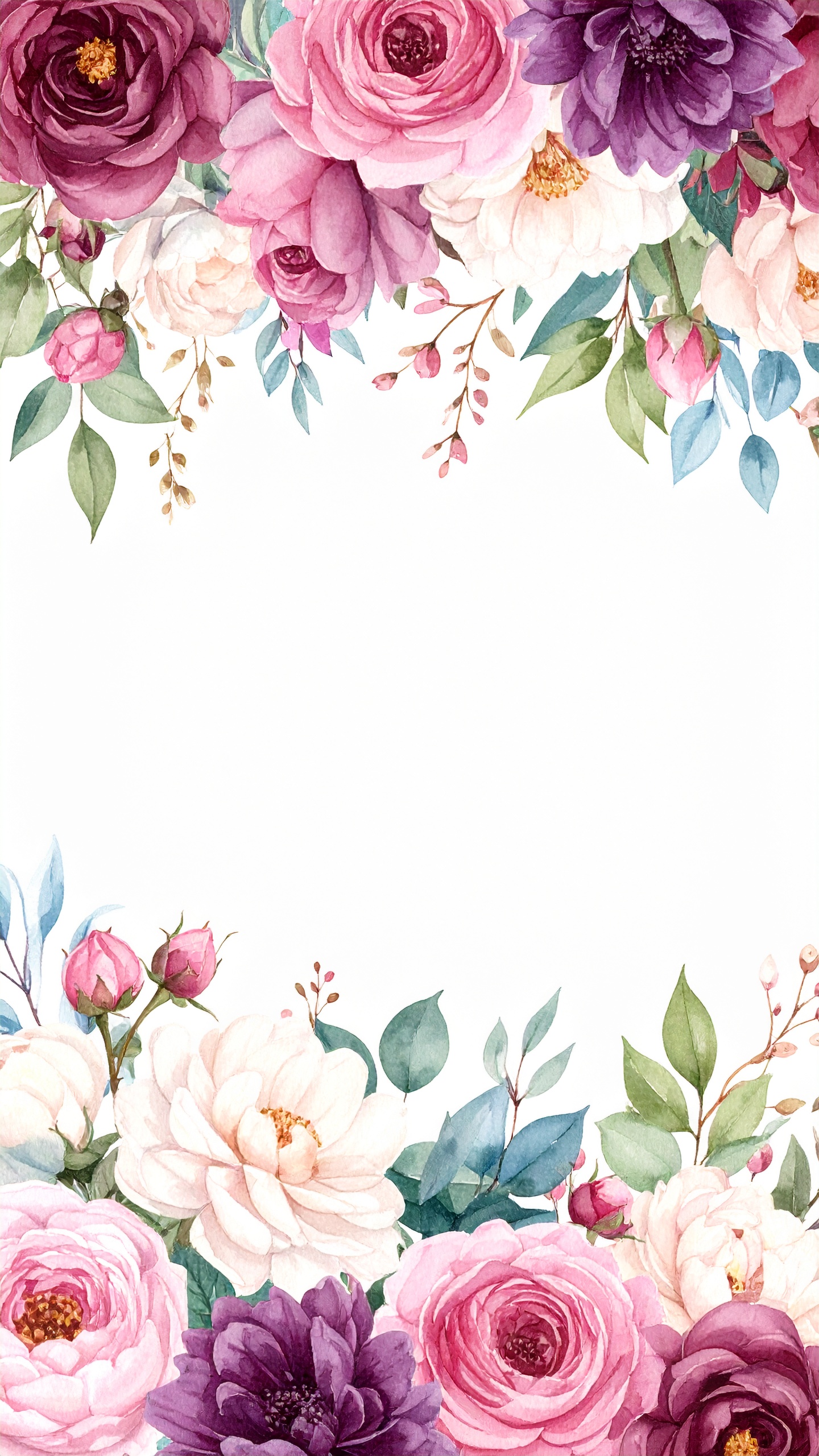 縦の水彩のピンクの花のおしゃれな背景イラスト