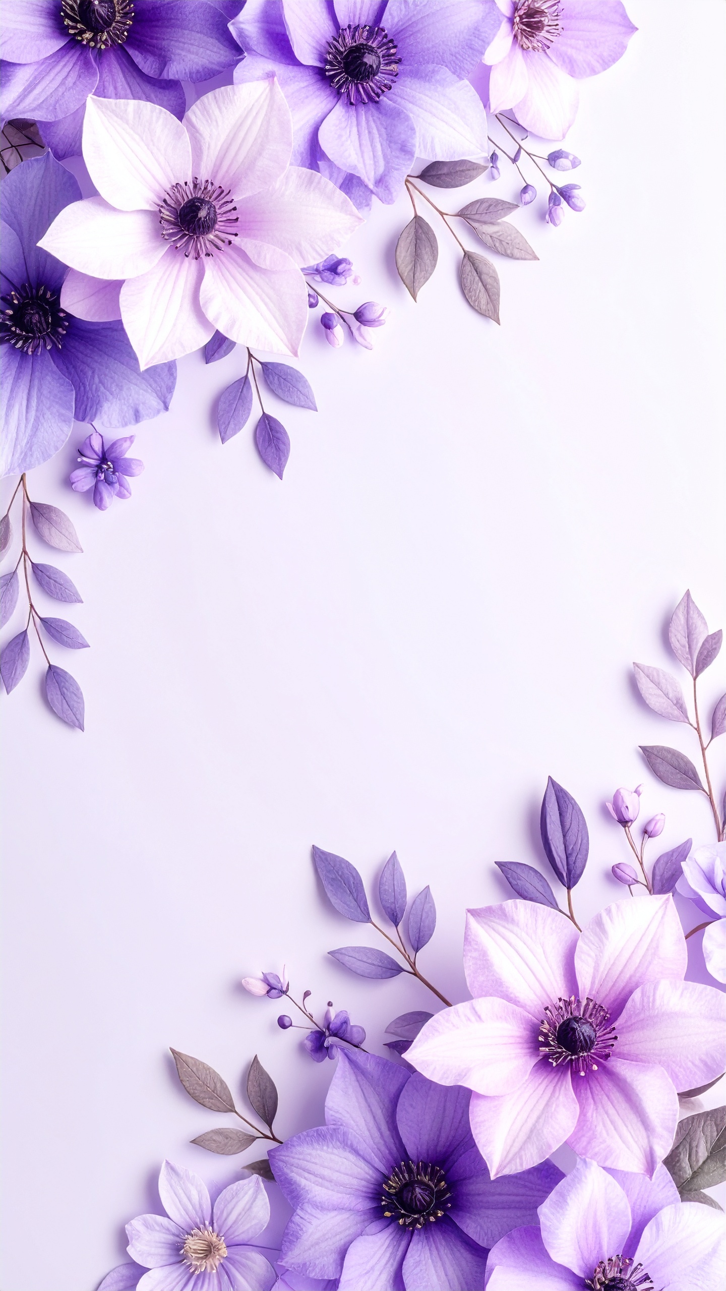縦の花のおしゃれな背景壁紙（紫色）