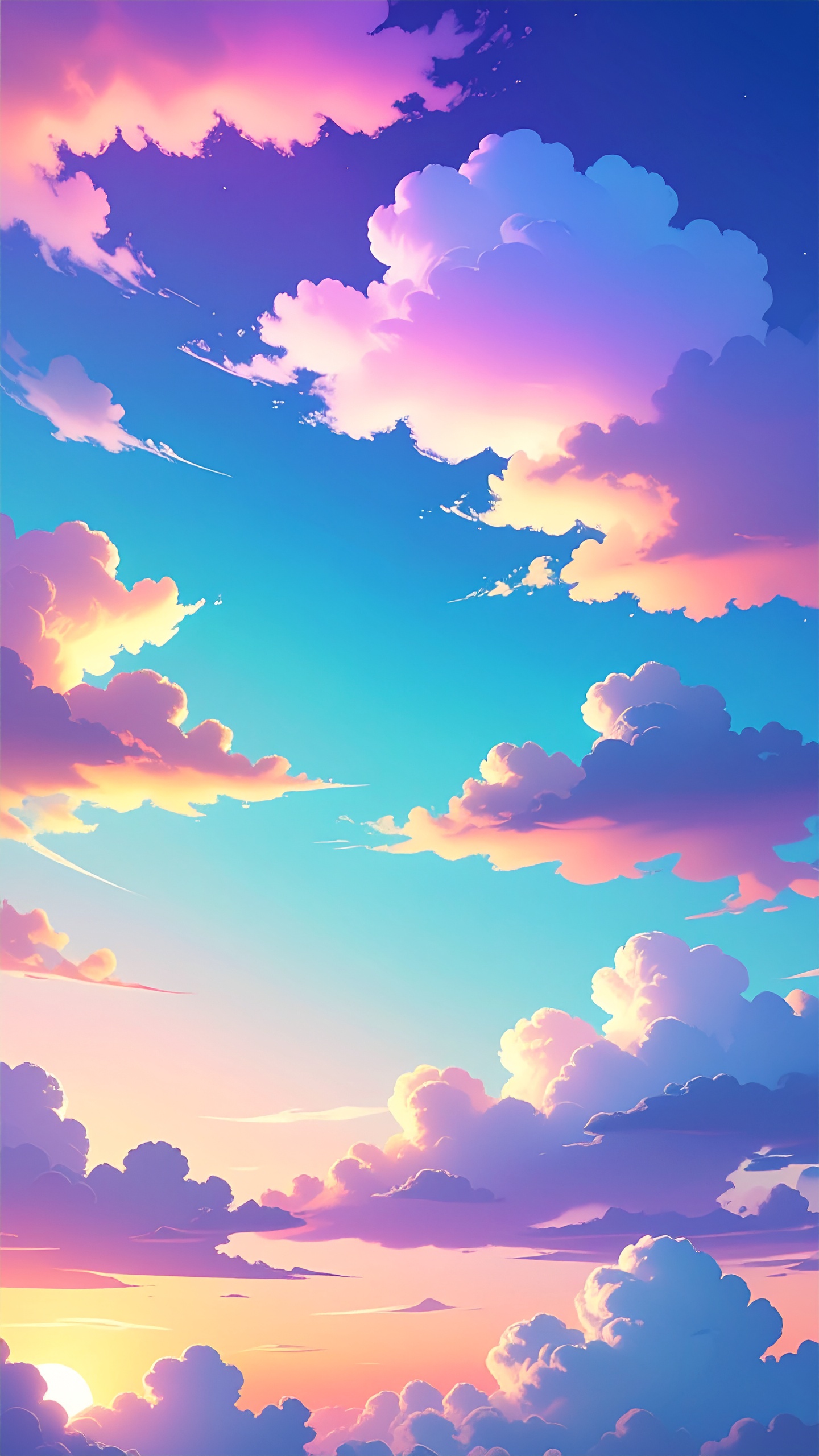 縦の夕焼けの空の背景イラスト