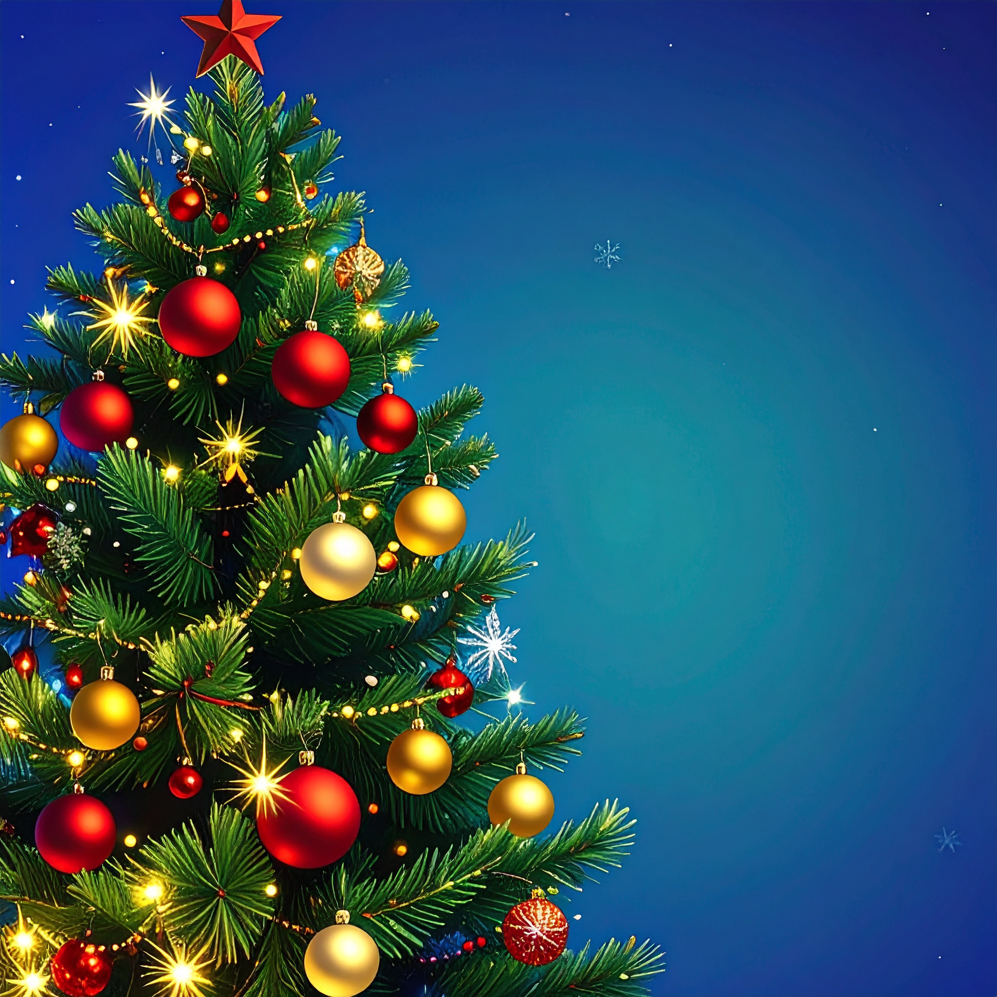 正方形のクリスマスツリーの青色背景素材