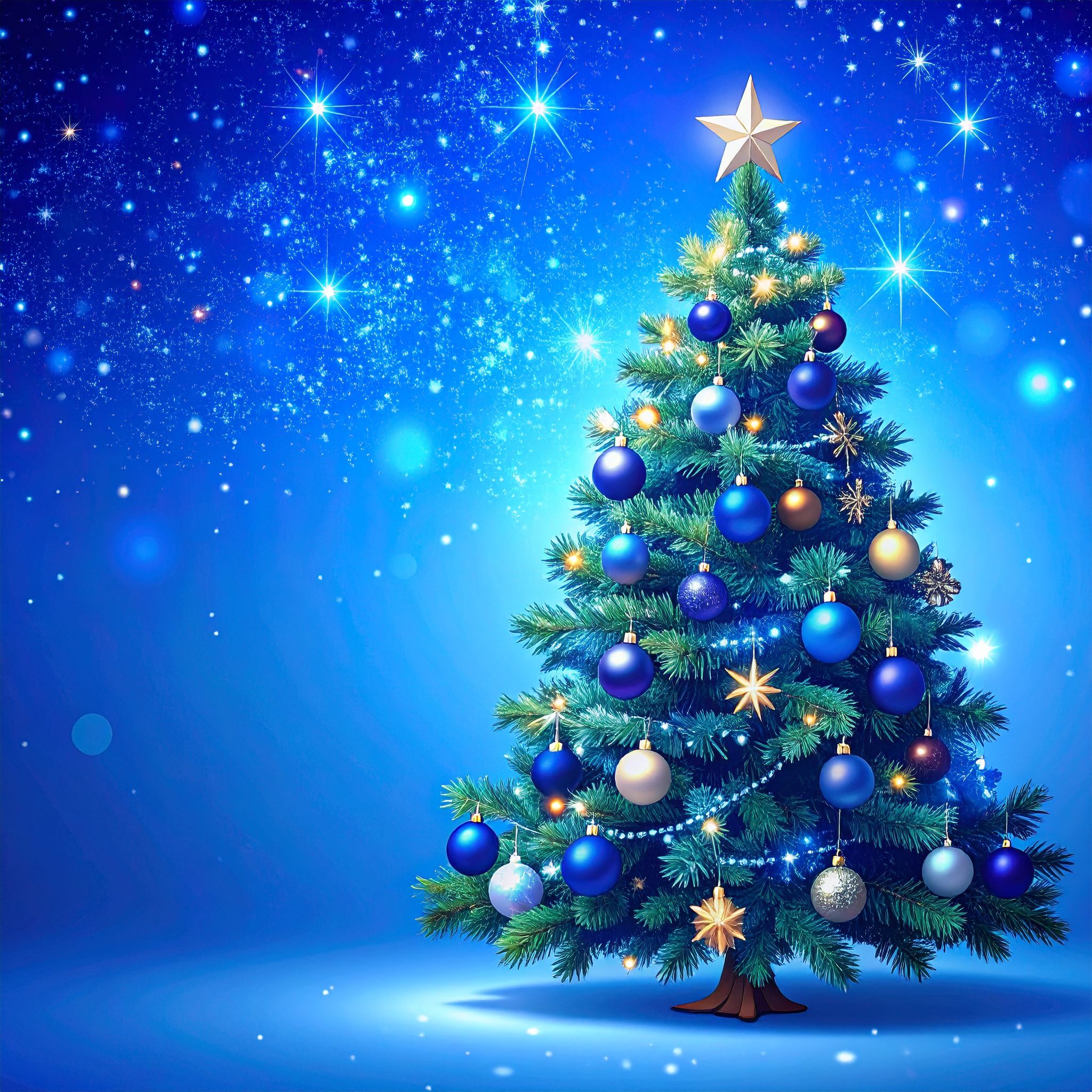 正方形のクリスマスツリーの青色背景画像
