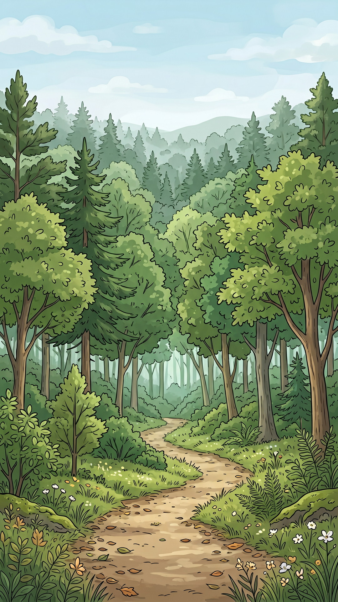 縦の森の山道の背景・フリー素材