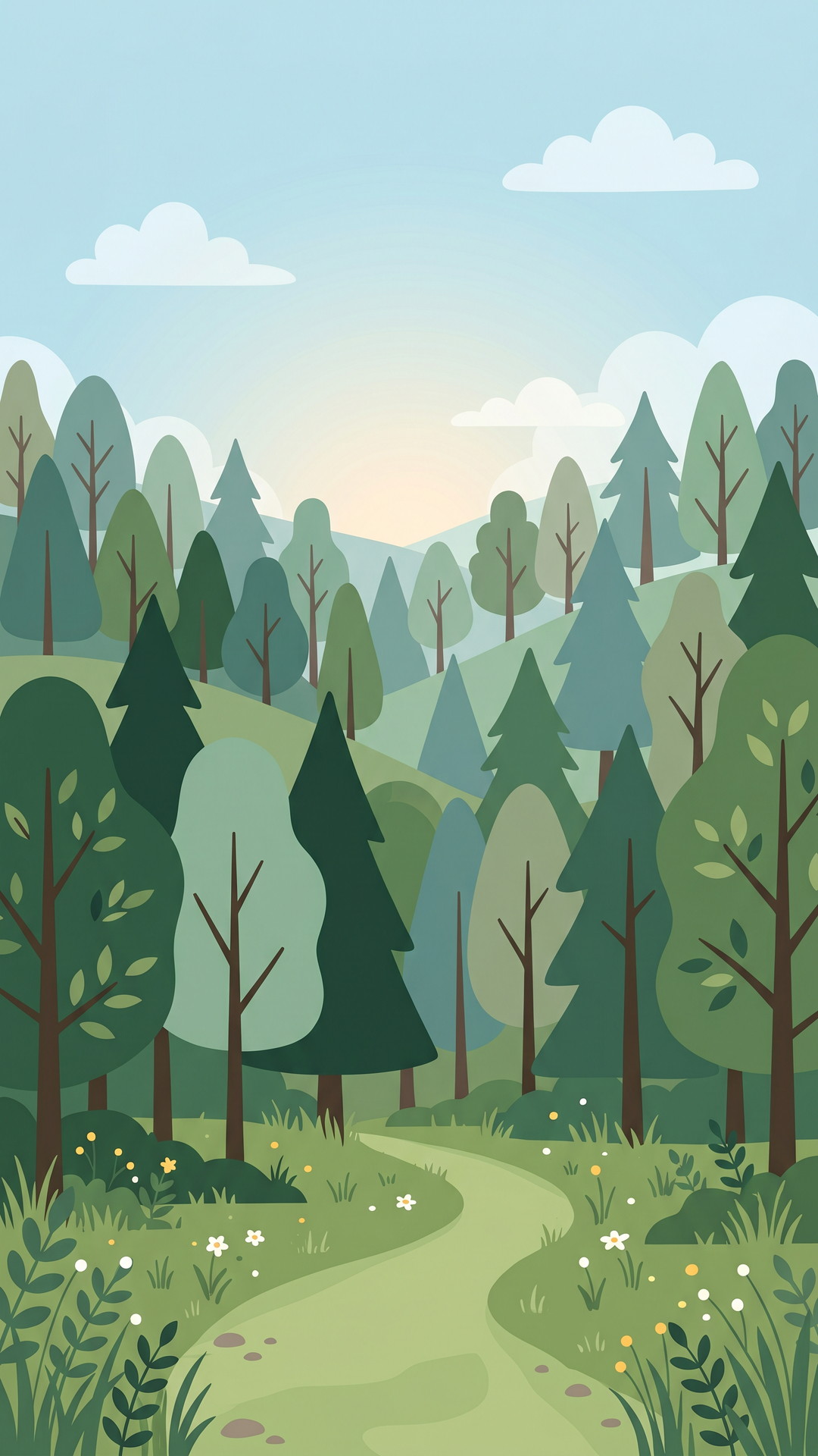 縦の森のシンプルなイラスト背景・フリー素材