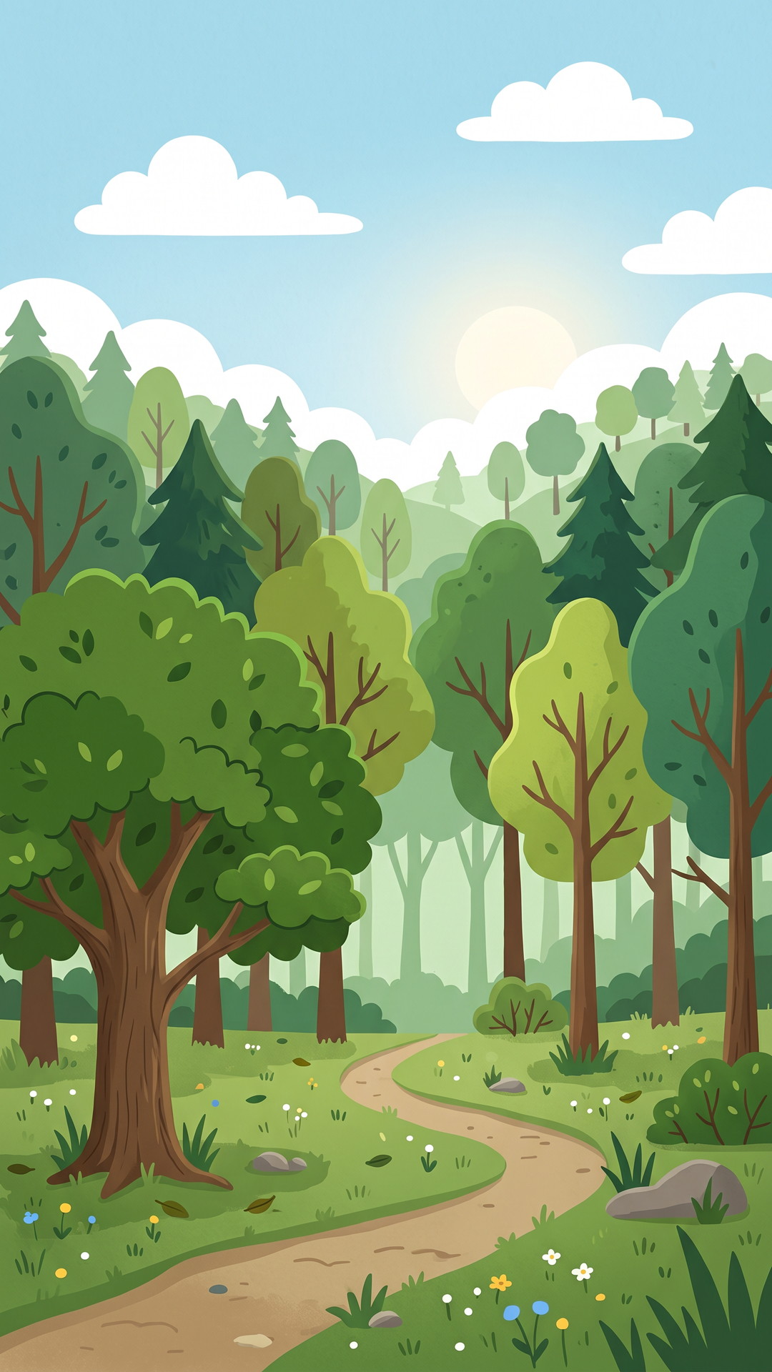 縦の森のシンプルなイラスト背景・フリー素材