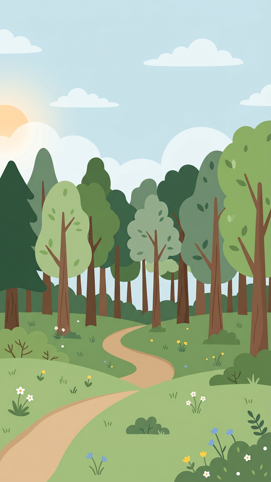 縦の森のシンプルなイラスト背景・フリー素材