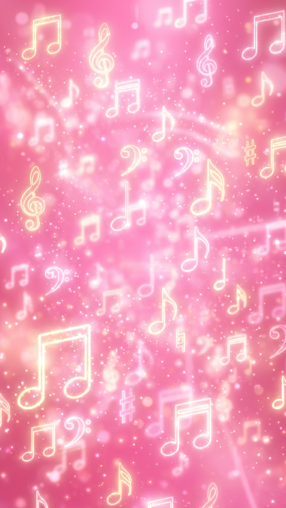 縦の音符のかわいいピンク色背景・フリー素材