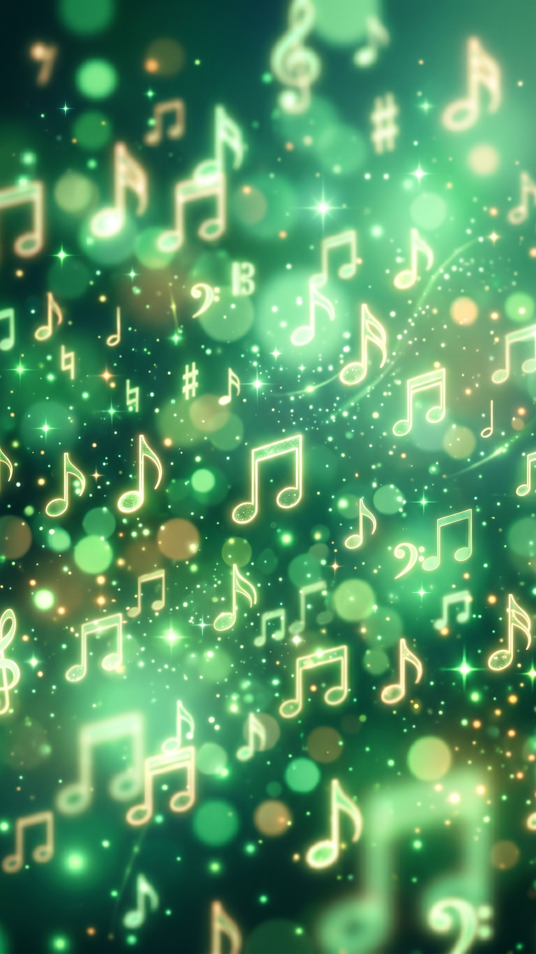 縦の音符のかわいい緑色背景・フリー素材